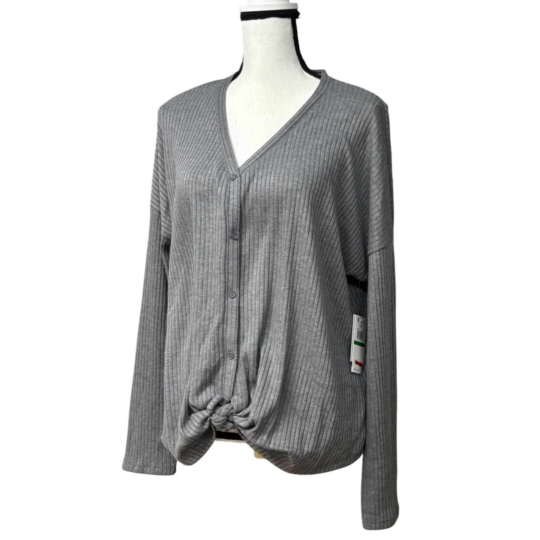 Other Tinsel Long Sleeve V-neck, Button Front Ribbed Cardigan Top Size ONE SIZE - 3 Thumbnail