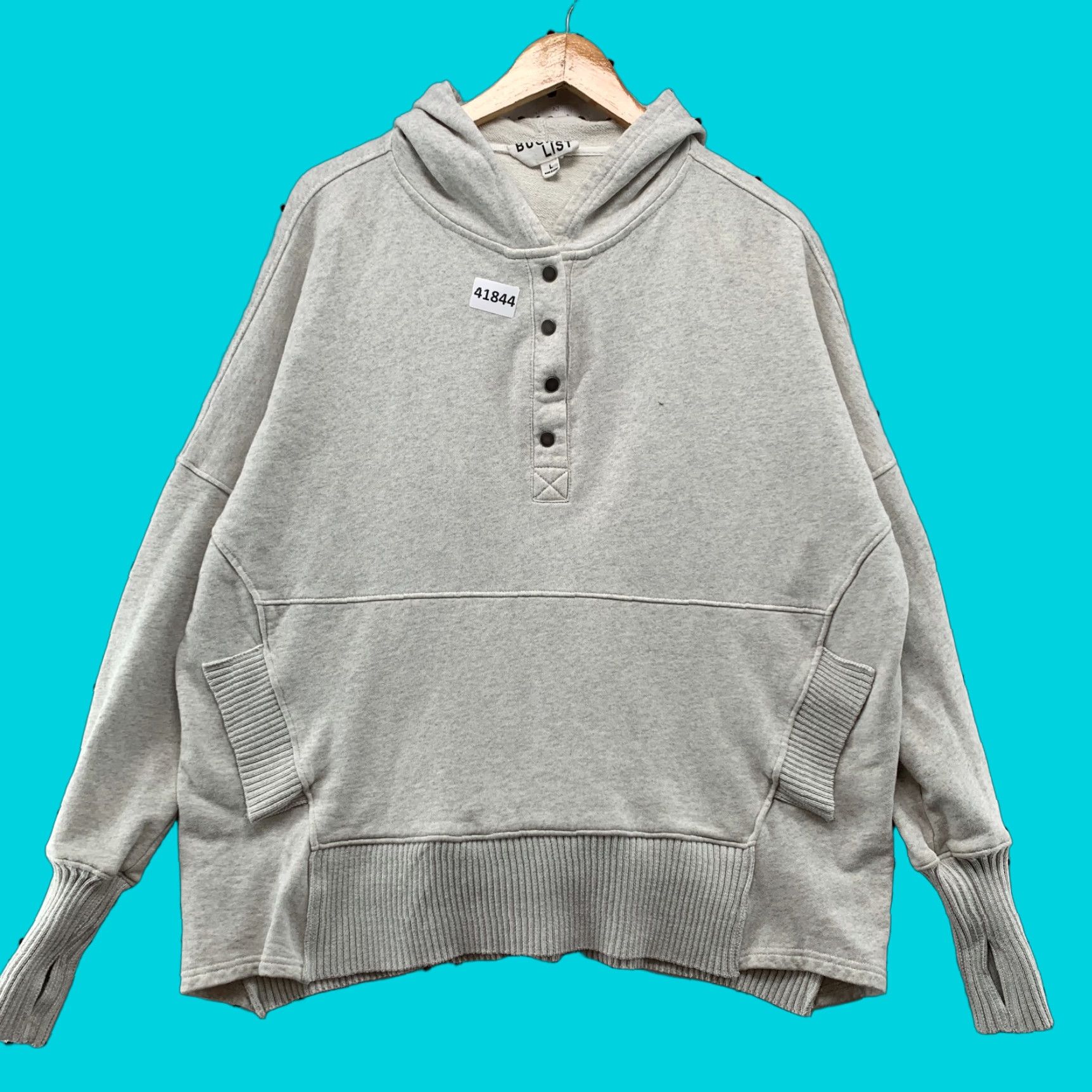 Bucket List Oversized Hoodie Womens Large Gray Fleece Pullover Activewear Long Sleeve