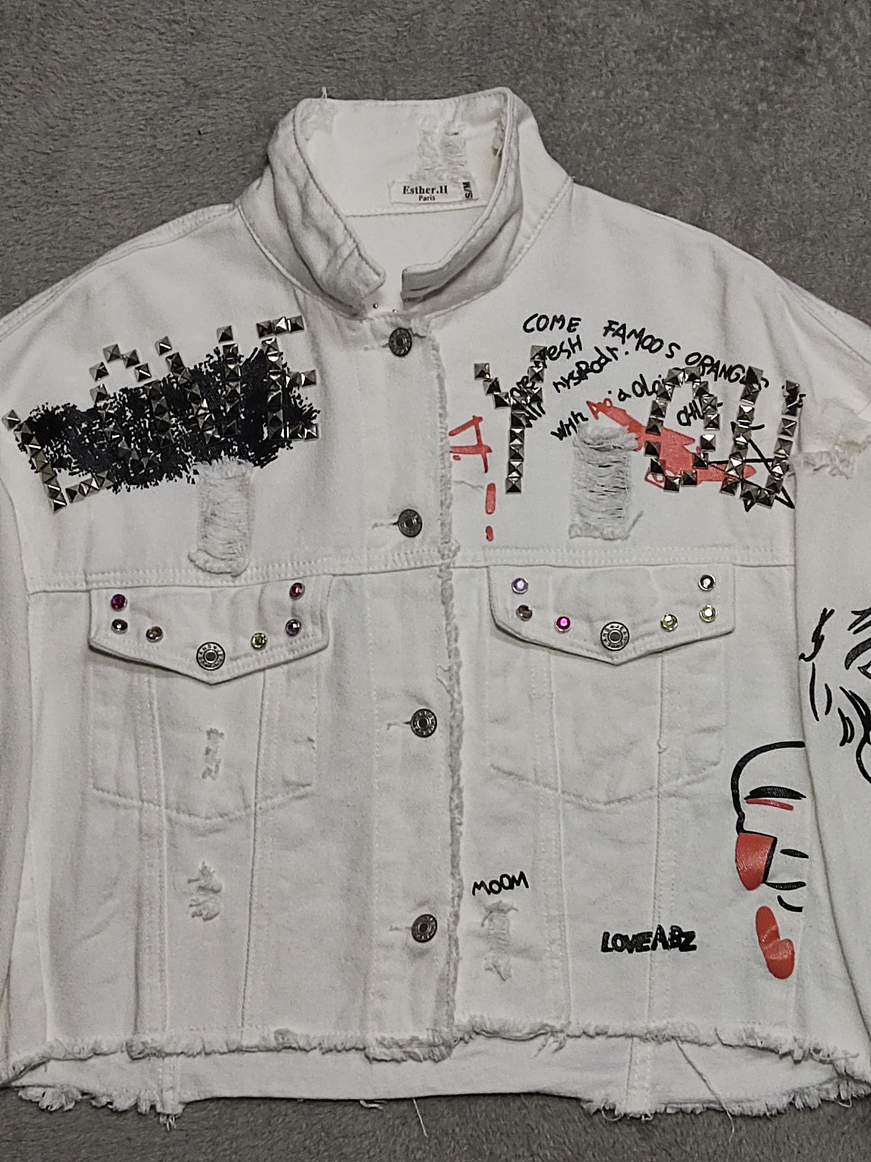 Le Grande Bleu (L.G.B.) Distressed Cyber-Punk Studded Denim Jacket- Harajuku Style Size M / US 6-8 / IT 42-44 - 3 Thumbnail