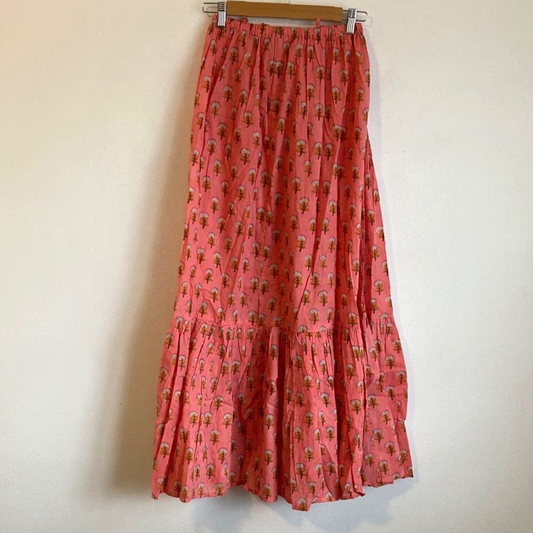 J. Crew Dress XS Pink Midi A-Line Tiered Blockprints X J.Crew Size XS