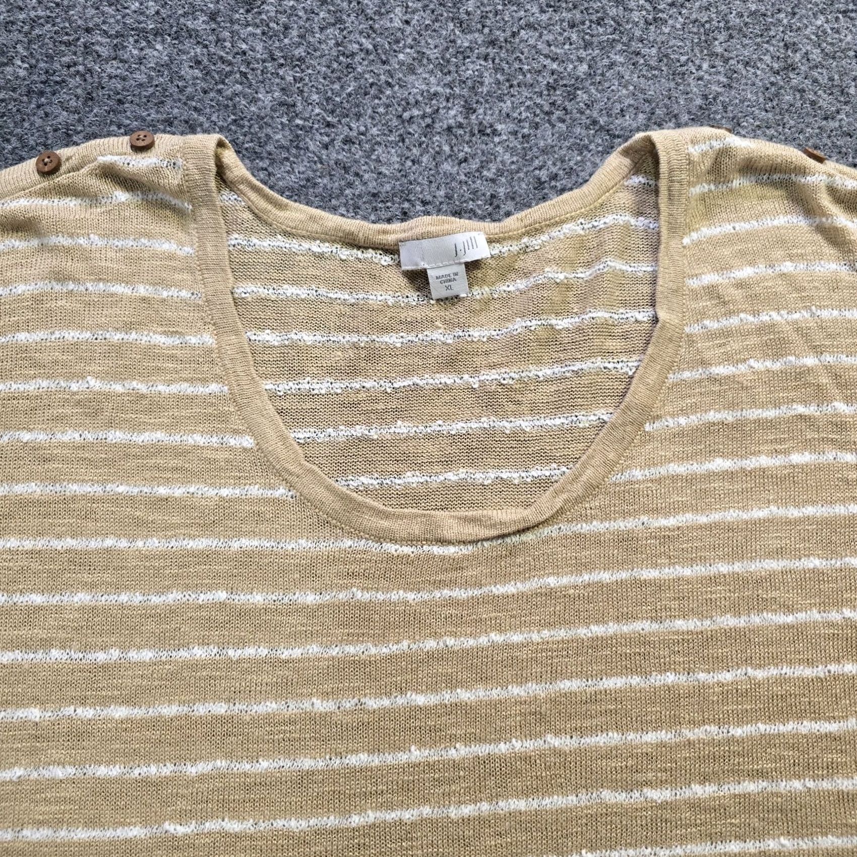 J. Jill J Jill Sweater Womens XL Beige Linen Blend Knit 3/4 Sleeve Casual Button Pullover Knit Size XL / US 12-14 / IT 48-50 - 2 Thumbnail