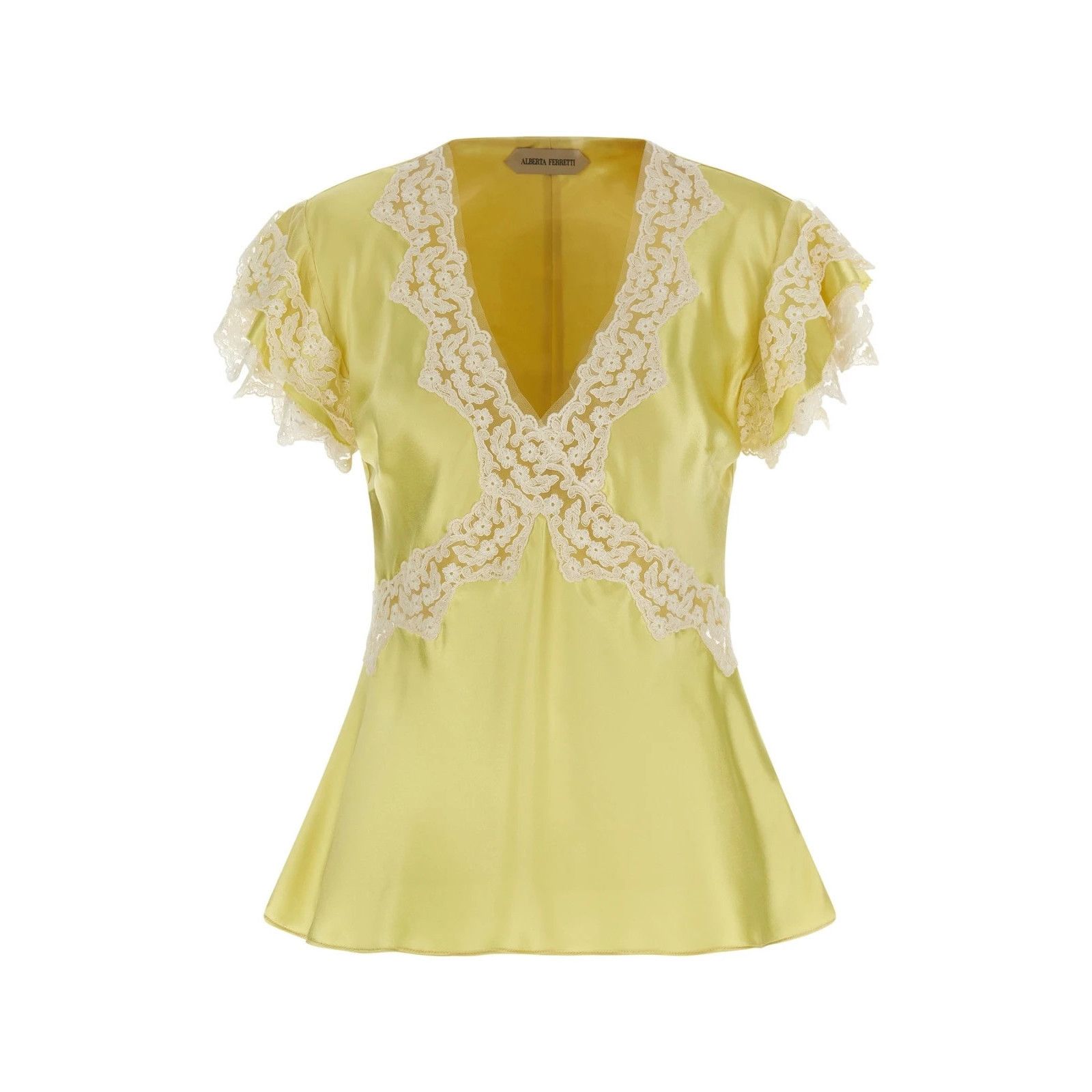 ALBERTA FERRETTI Satin and Lace Green Top New & Authentic (W