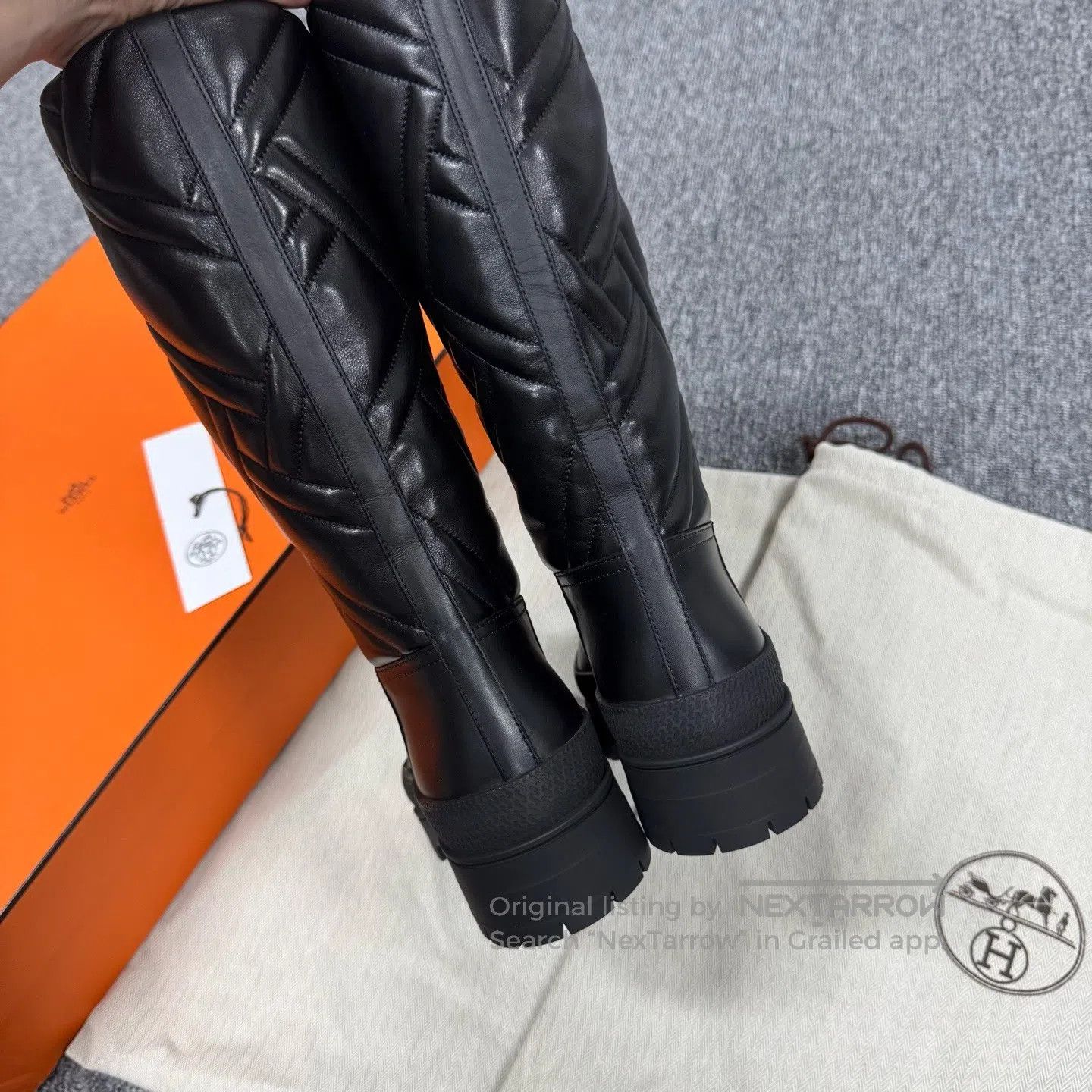 Hermes Hermes Wavy logo; black; emblem; mid-calf thick-soled boot Size US 6 / IT 36 - 4 Thumbnail