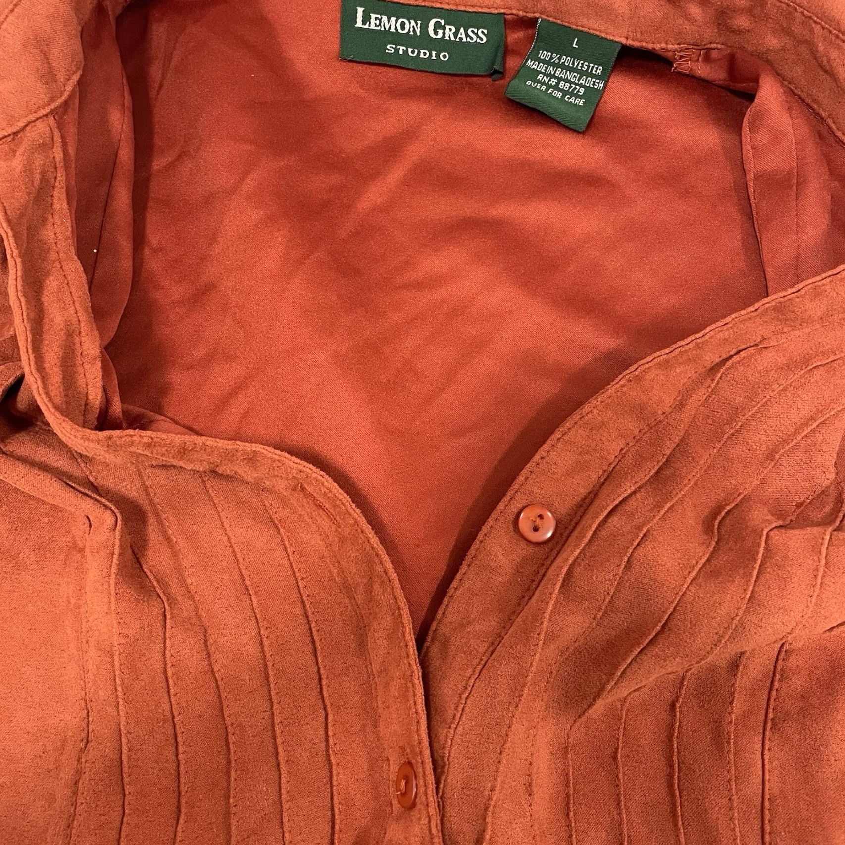 Vintage Lemon Grass Orange Button-Up Shirt Ladies L Long Sleeve Collared Pleated Casual Everyday Size L / US 10 / IT 46 - 7 Thumbnail