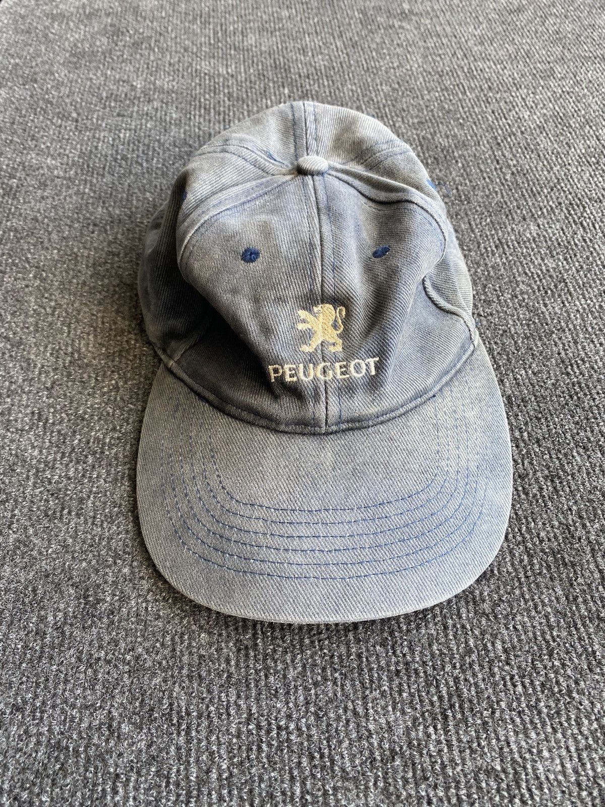 🔥90s Peugeot OS Sun Faded Denim Cap rare y2k racing moto