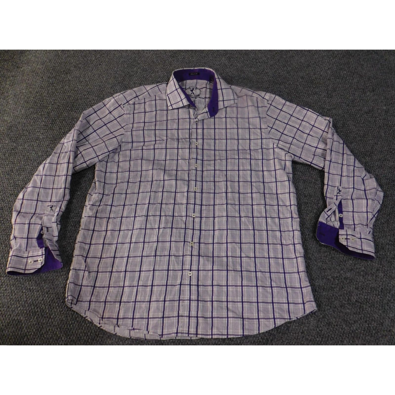 BUGATCHI Bugatchi Shirt Mens 2XL Purple White Plaid Classic Fit Long Sleeve Button Up Dress Shirt Size 48R - 4 Thumbnail