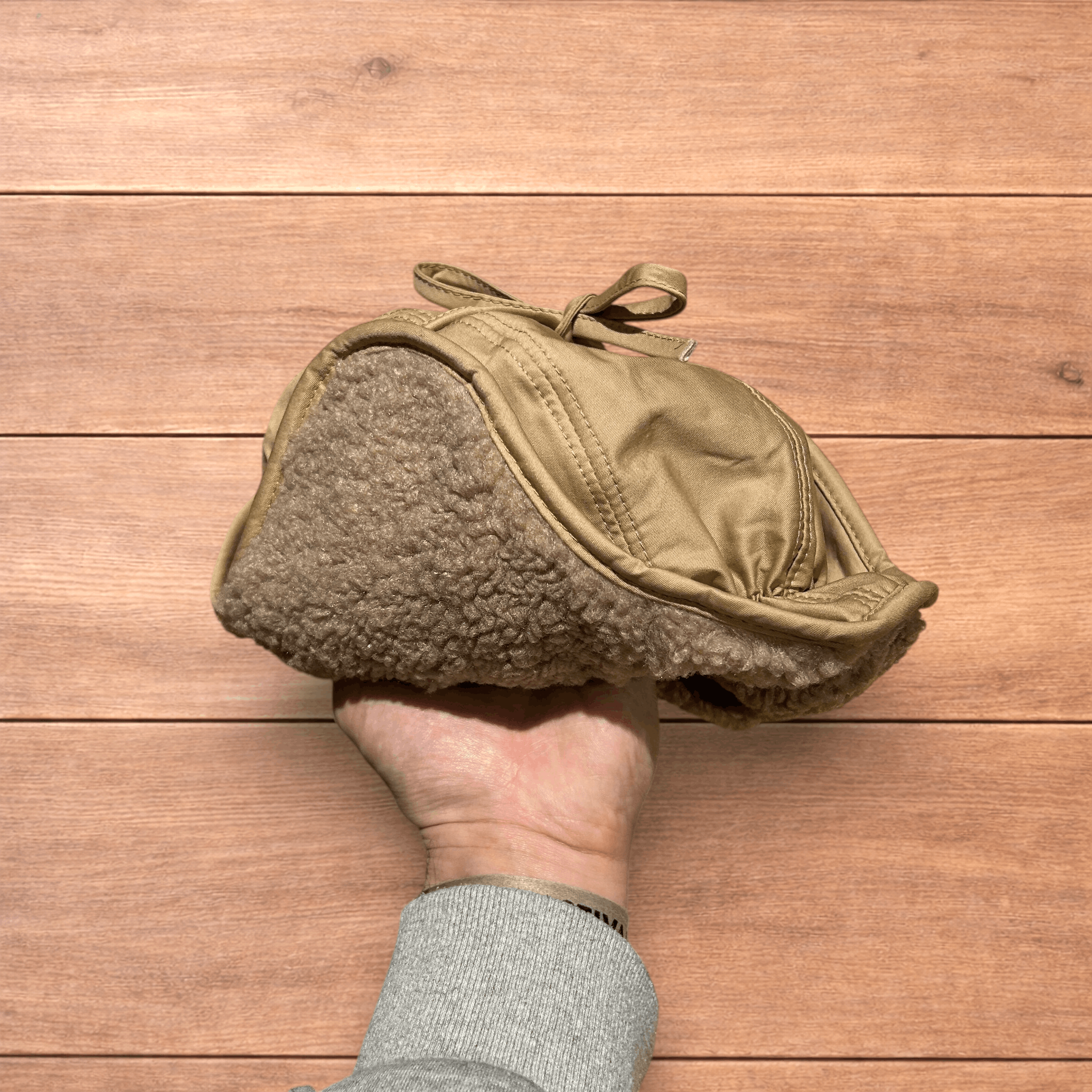 Japanese Brand Russian Trapper Korean padded fluffy hat cap in khaki/brown. Size ONE SIZE - 4 Thumbnail