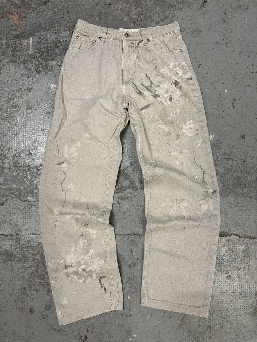 Roberto Cavalli 2000s Roberto Cavalli Grey Flowers Archive Pants Size 25" / US 0 / IT 36 - 1 Thumbnail