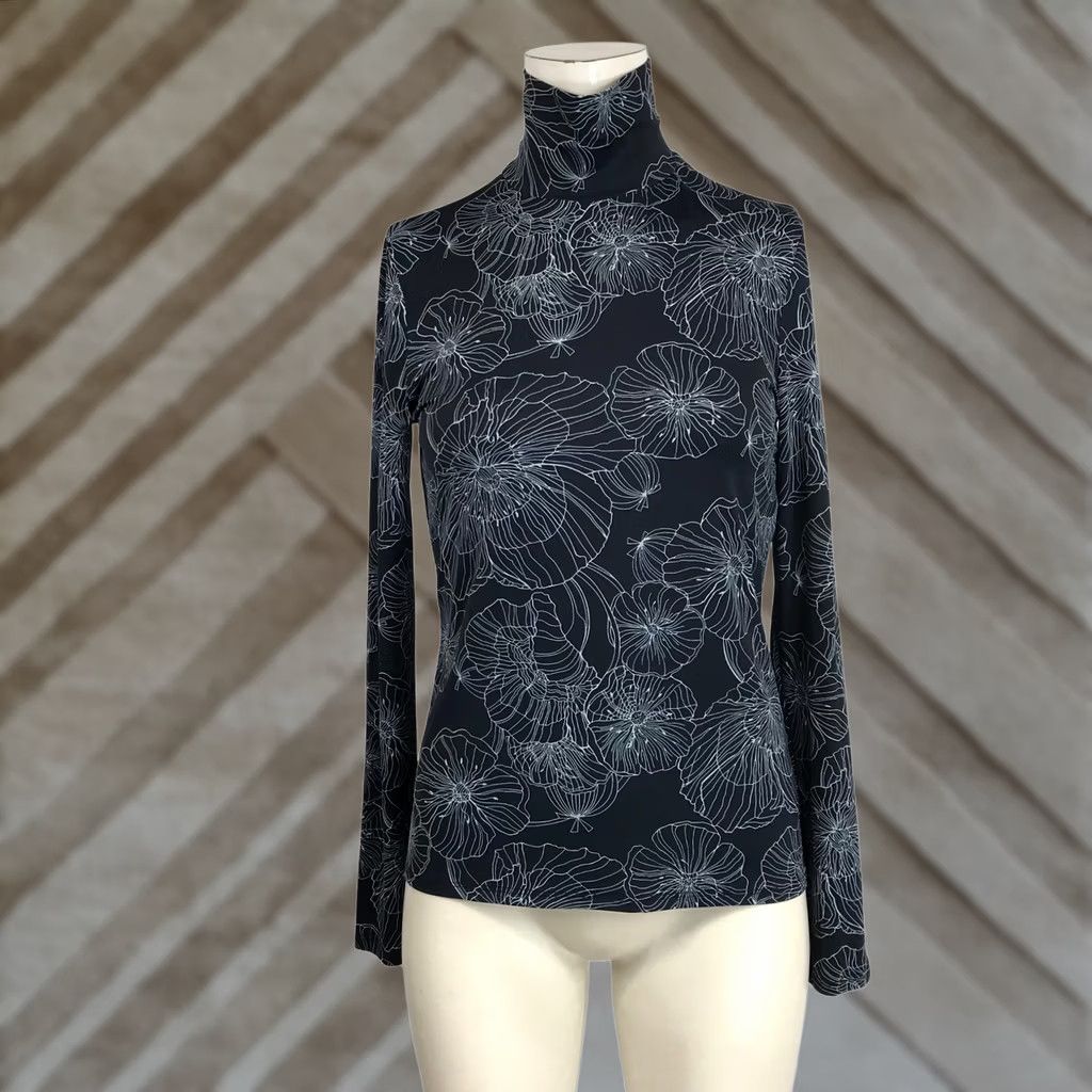 St. John St. John Black Floral Turtleneck Long Sleeve Top - Womens Size S Size S / US 4 / IT 40 - 1 Thumbnail