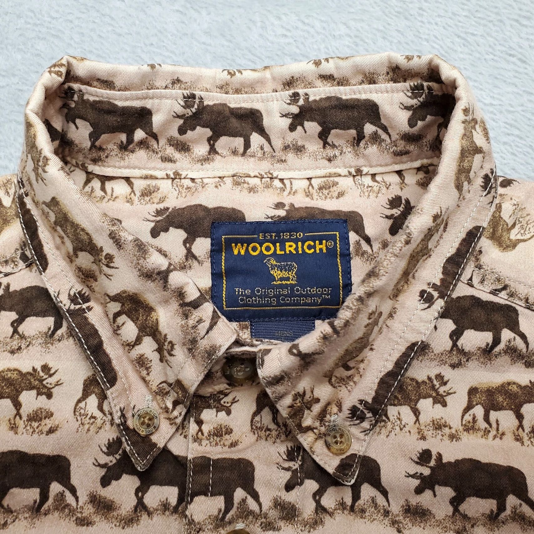 Vintage VINTAGE Woolrich Shirt Mens L Brown Moose Print Long Sleeve Camp Button-Down Casual Size US L / EU 52-54 / 3 - 3 Thumbnail