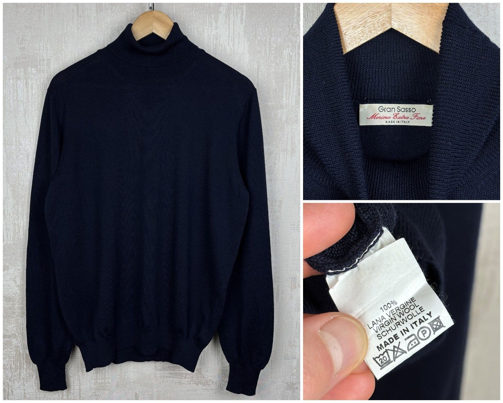 Gran Sasso Gran Sasso Virgin Wool Turtleneck Sweater Navy Blue Size US L / EU 52-54 / 3 - 1 Thumbnail
