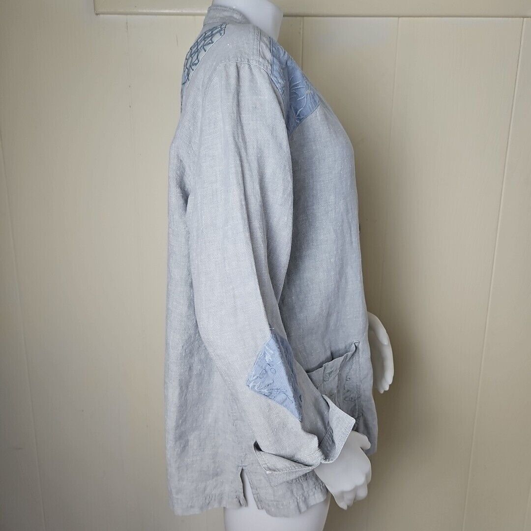 Vintage J JIll Unstructured Linen Jacket Womens M Sage Lagenlook Emb Size M / US 6-8 / IT 42-44 - 5 Thumbnail