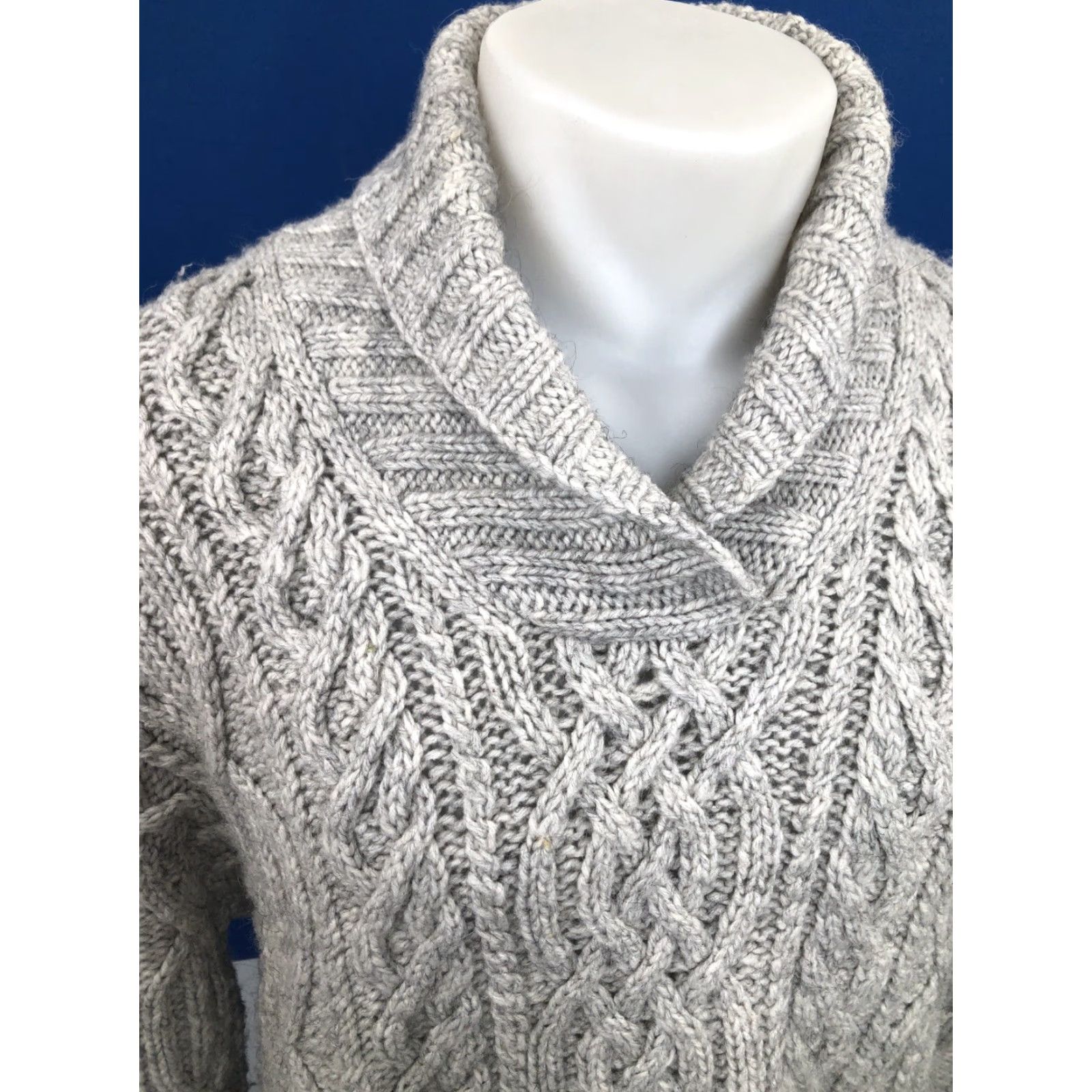 Ralph Lauren LAUREN / RALPH LAUREN Hand Cable Knit ALPACA Fisherman Blend Lg. Shawl Sweater Shirt Pullover Gray Mens Size L Size US L / EU 52-54 / 3 - 3 Thumbnail