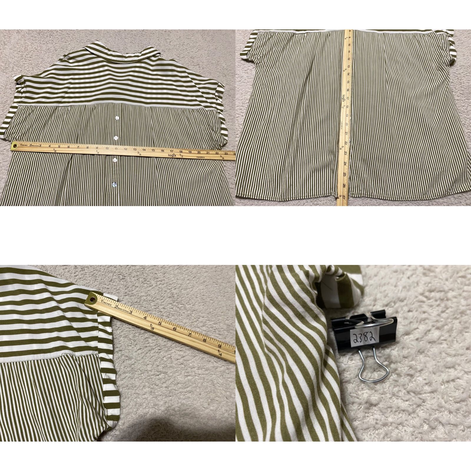 Vintage Jane and Delancey Womens 1X Plus Shirt Green Striped S/S Collared Pullover Size XL / US 12-14 / IT 48-50 - 8 Thumbnail