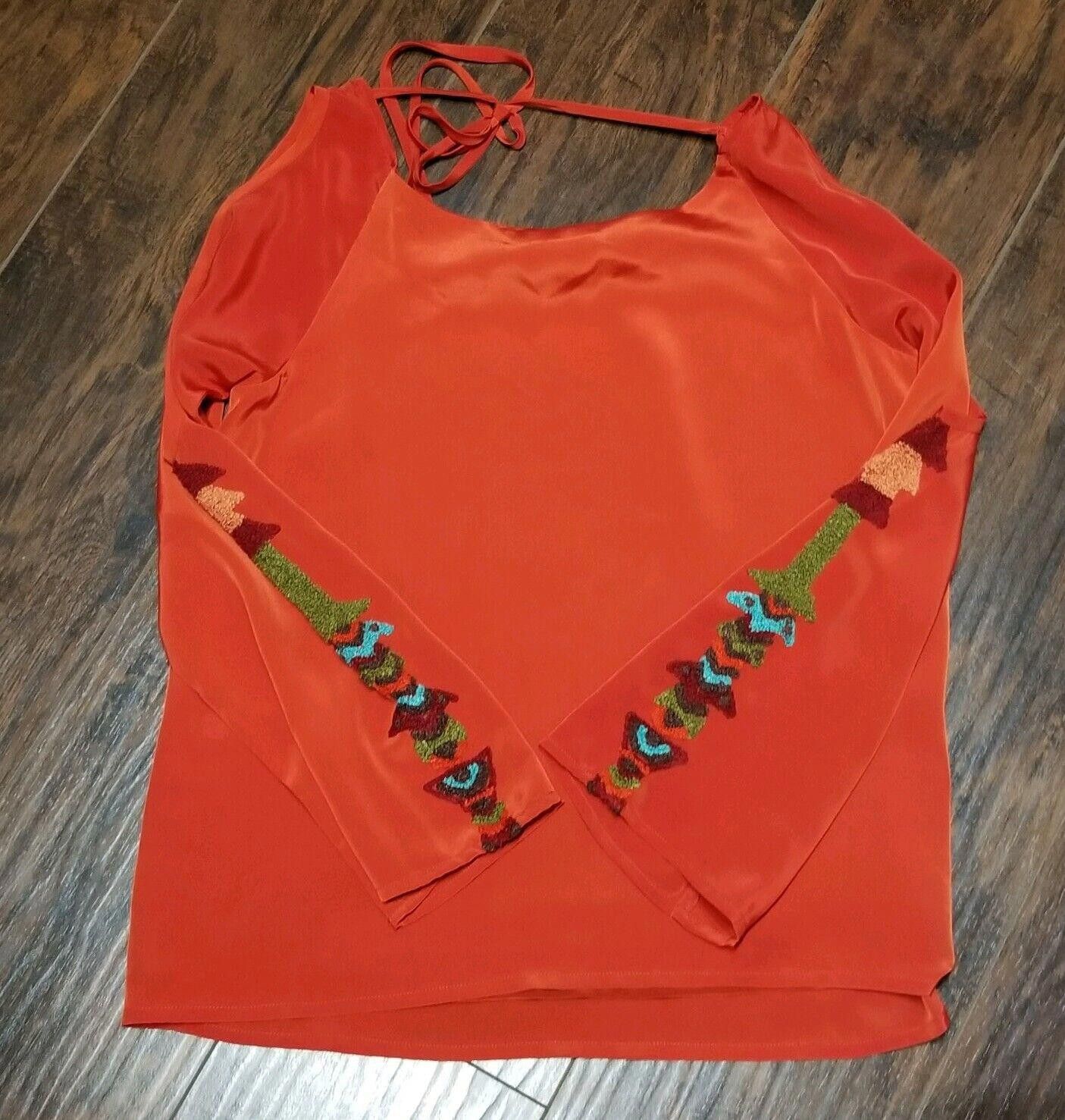 Designer Judith March Top Medium Orange Cold Shoulder Embroidered Size M / US 6-8 / IT 42-44 - 4 Thumbnail