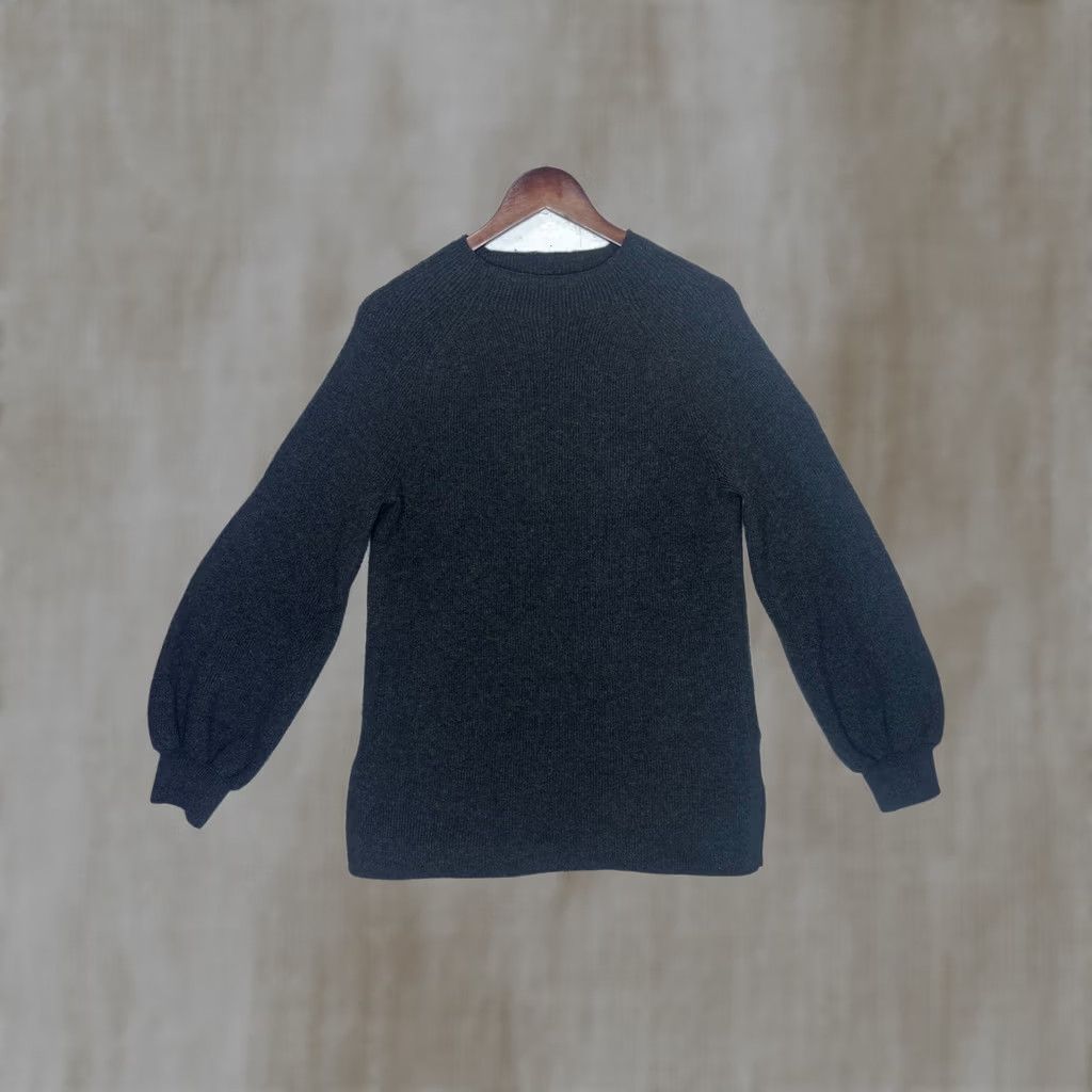 Loft LOFT Charcoal Gray Ribbed Balloon Sleeve Mock Neck Sweater Size L Women Regular Pullover Knit Casual Comfort Girls Mens Women Size L / US 10 / IT 46 - 1 Thumbnail
