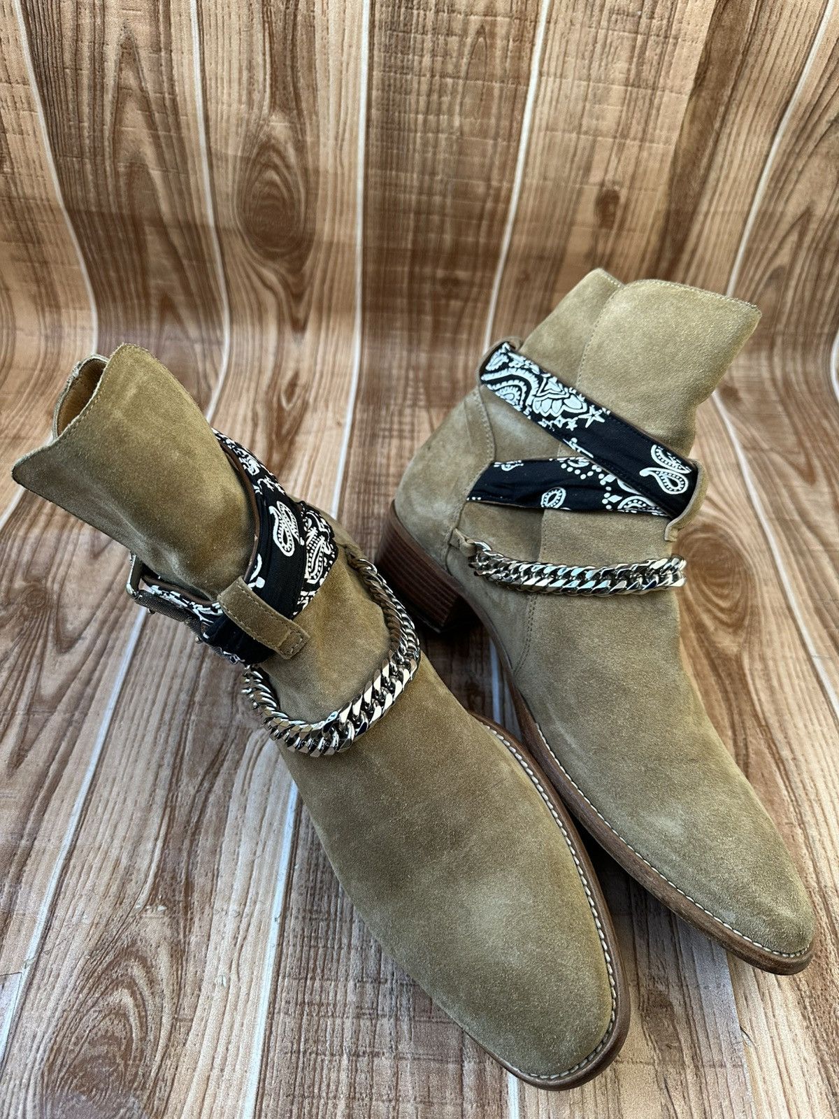 Amiri Amiri Bandana Buckle Chain Embellished Suede Western Boots Size US 11 / EU 44 - 6 Thumbnail