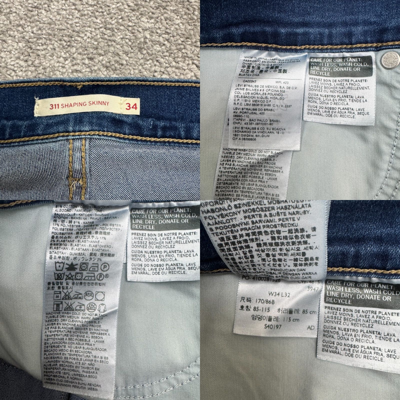 Levi's Levi's 311 Shaping Skinny Denim Jeans Womens 34x32 Blue Mid Rise Stretch NWOT Size 24" / US 00 / IT 34 - 8 Thumbnail