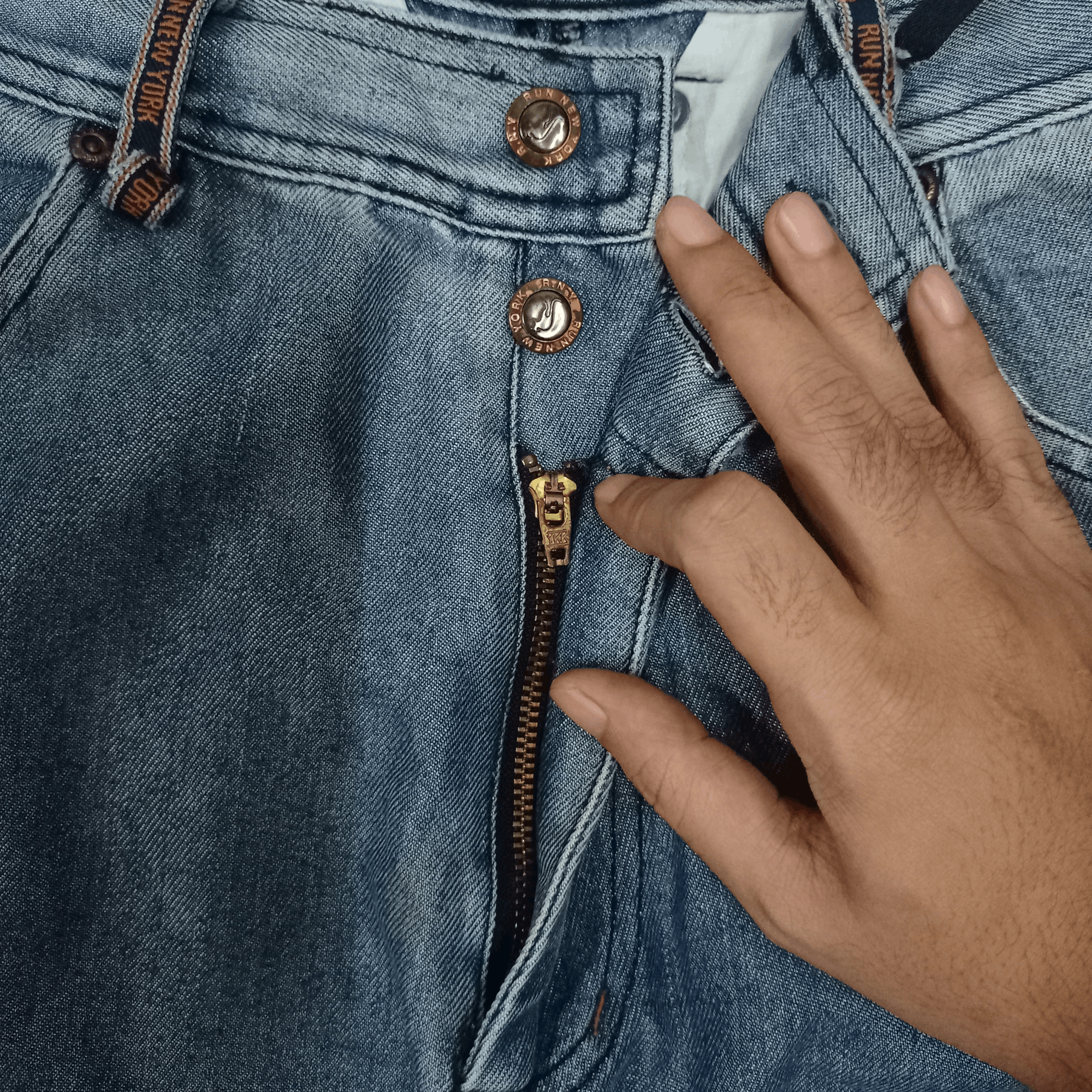 Japanese Brand Vintage Run New York Blue Wash Side Adjusters Baggy Jeans Size US 31 - 4 Thumbnail