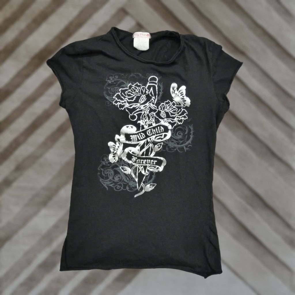 Vintage VINTAGE Big Flirt T Shirt Womens M Black Dagger Rose Forever Child Y2K Size M / US 6-8 / IT 42-44 - 1 Thumbnail