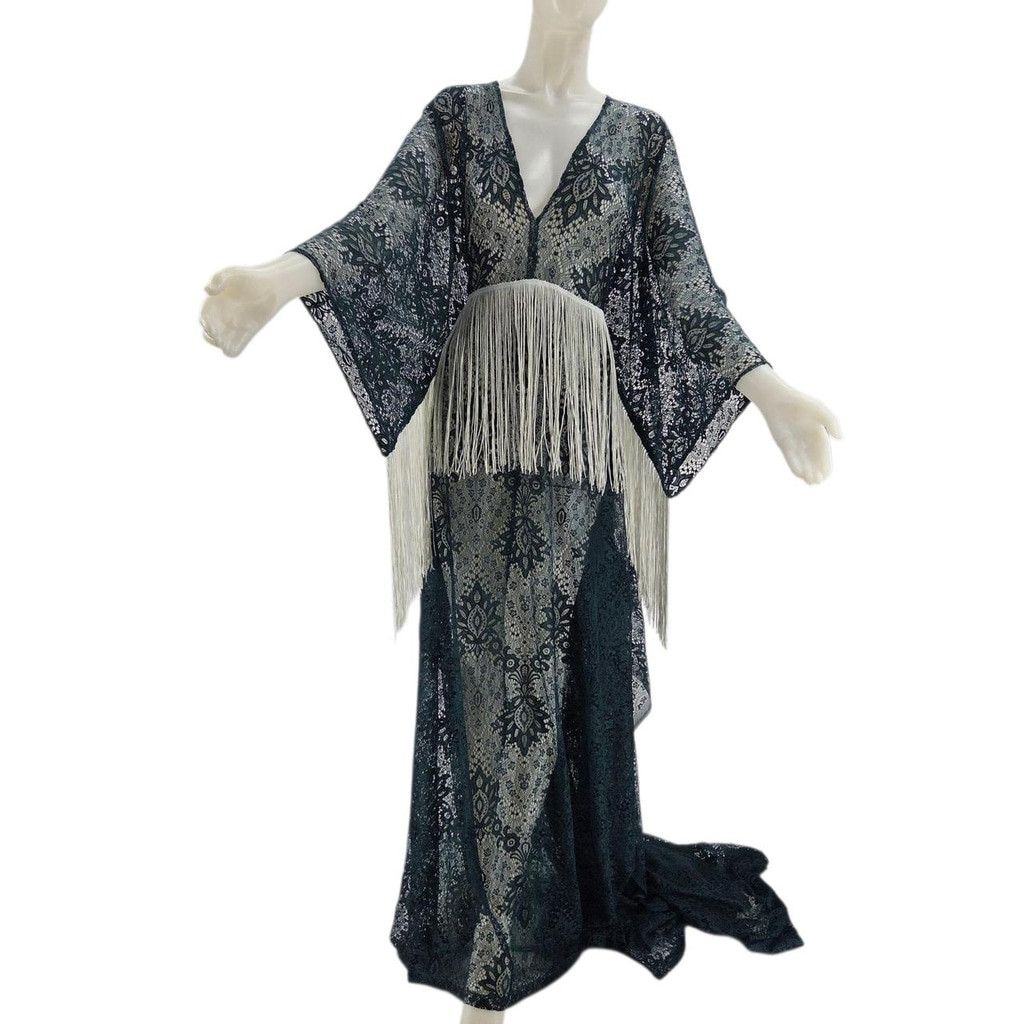 The Unbranded Brand Green Blue Lace & Fringe by Flutterdress Size ONE SIZE - 1 Thumbnail
