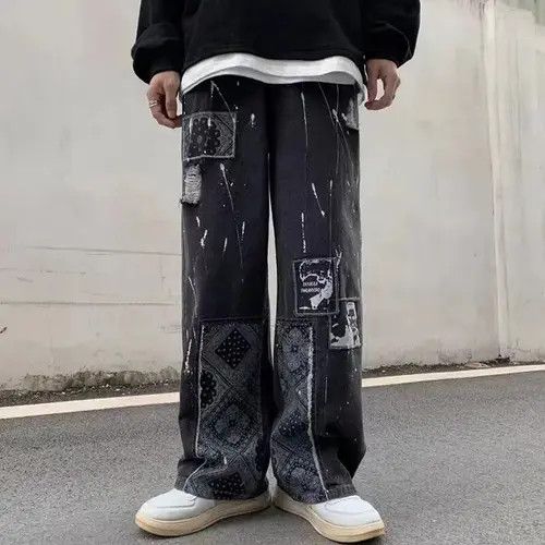 Japanese Brand × Jean Retro patchwork printed ripped jeans Size US 32 / EU 48 - 1 Thumbnail