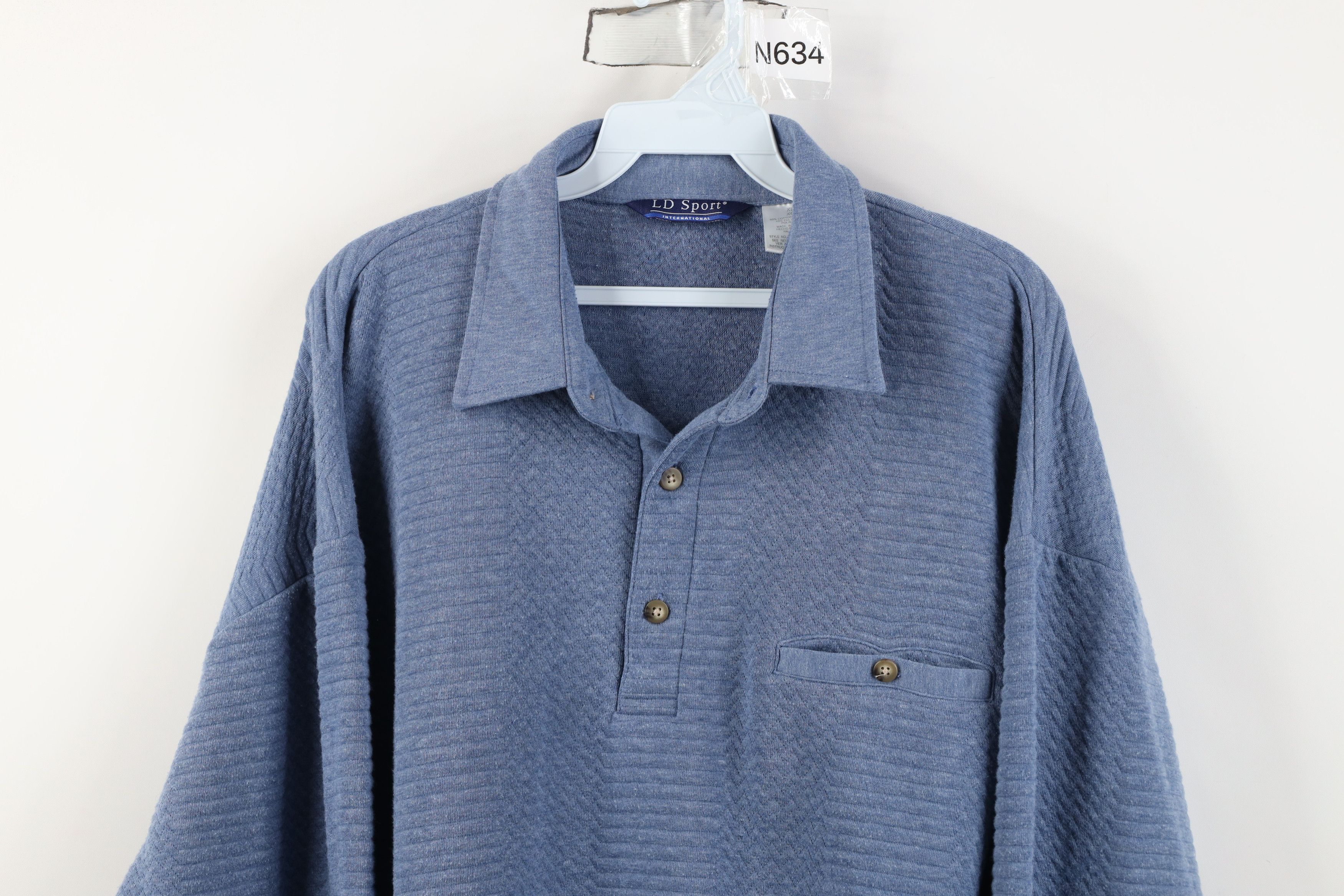 Vintage Vintage 90s Streetwear Ribbed Knit Pullover Polo Shirt Blue Size US XL / EU 56 / 4 - 2 Thumbnail