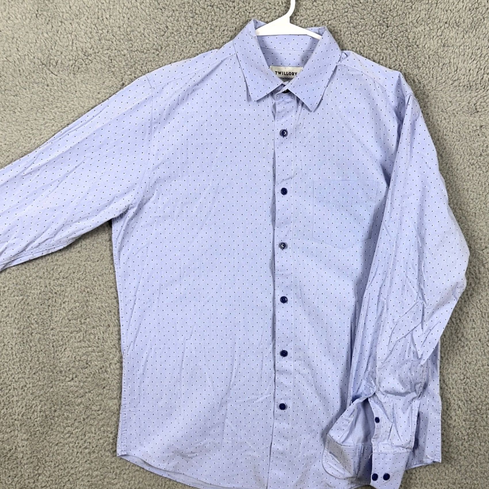 Vintage Twillory Untuckable Shirt Button Up Mens Medium Large Blue Dots Tailored Fit Size US M / EU 48-50 / 2 - 2 Thumbnail