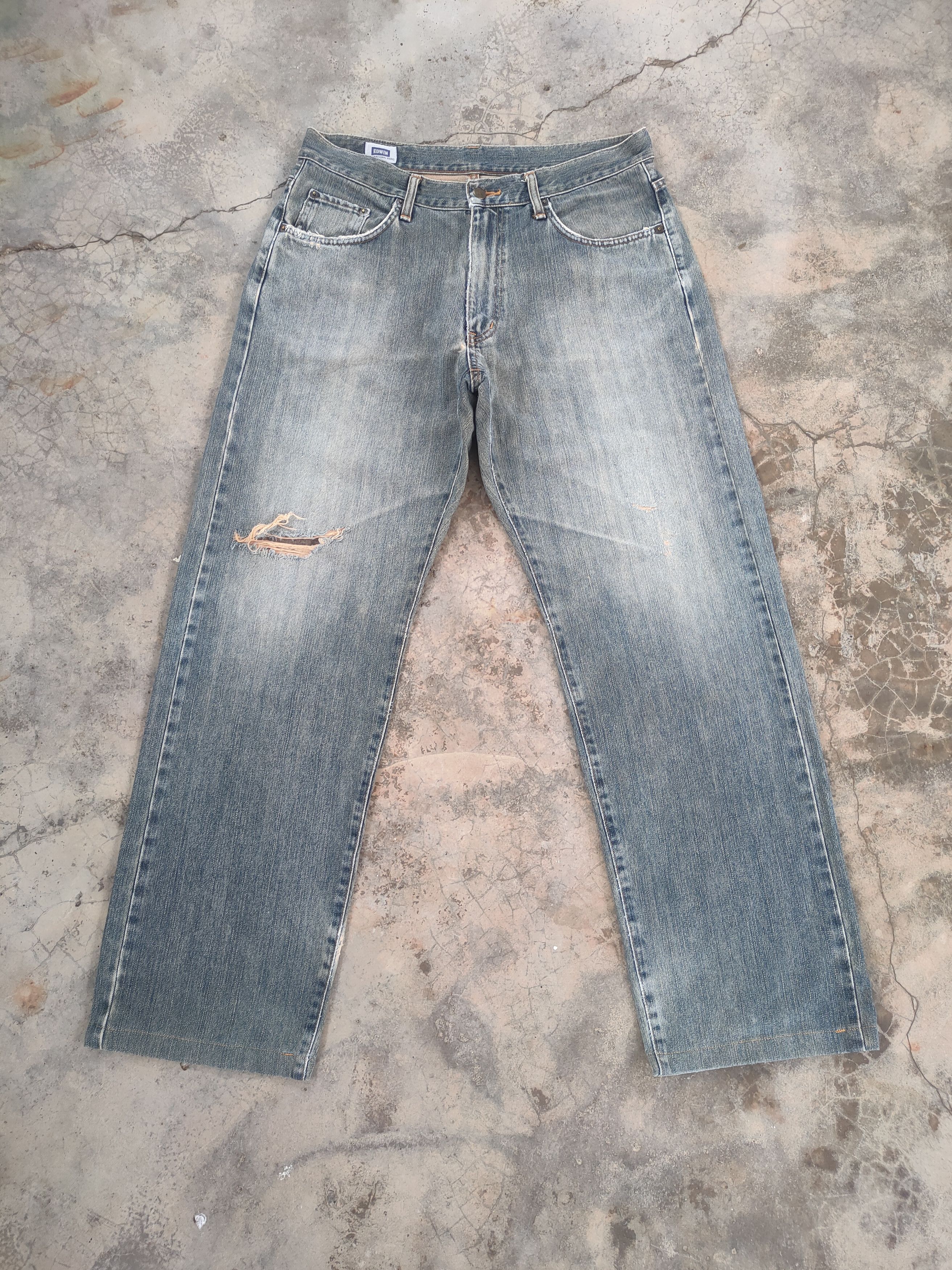 Edwin × Jean × Vintage W35 VINTAGE EDWIN FADED RIPPED DISTRESSED JEANS PANTS Size US 35 - 1 Thumbnail