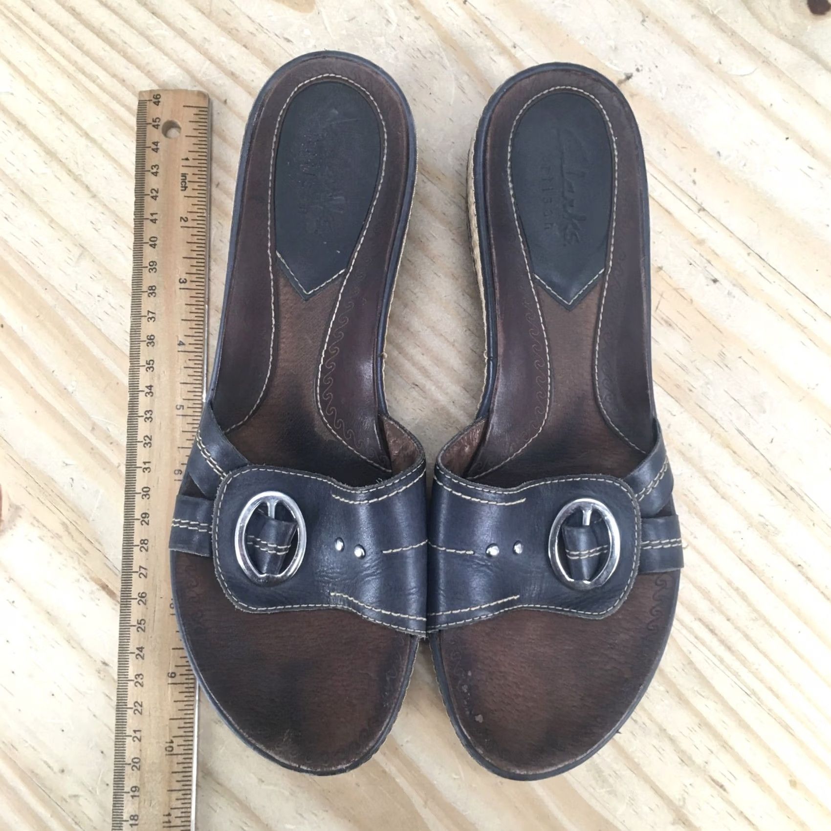 Clarks Clarks Artisan Sandals Womens 7.5 M Espadrille Slides Blue Leather Wedge Casual Size US 8 / IT 38 - 5 Thumbnail