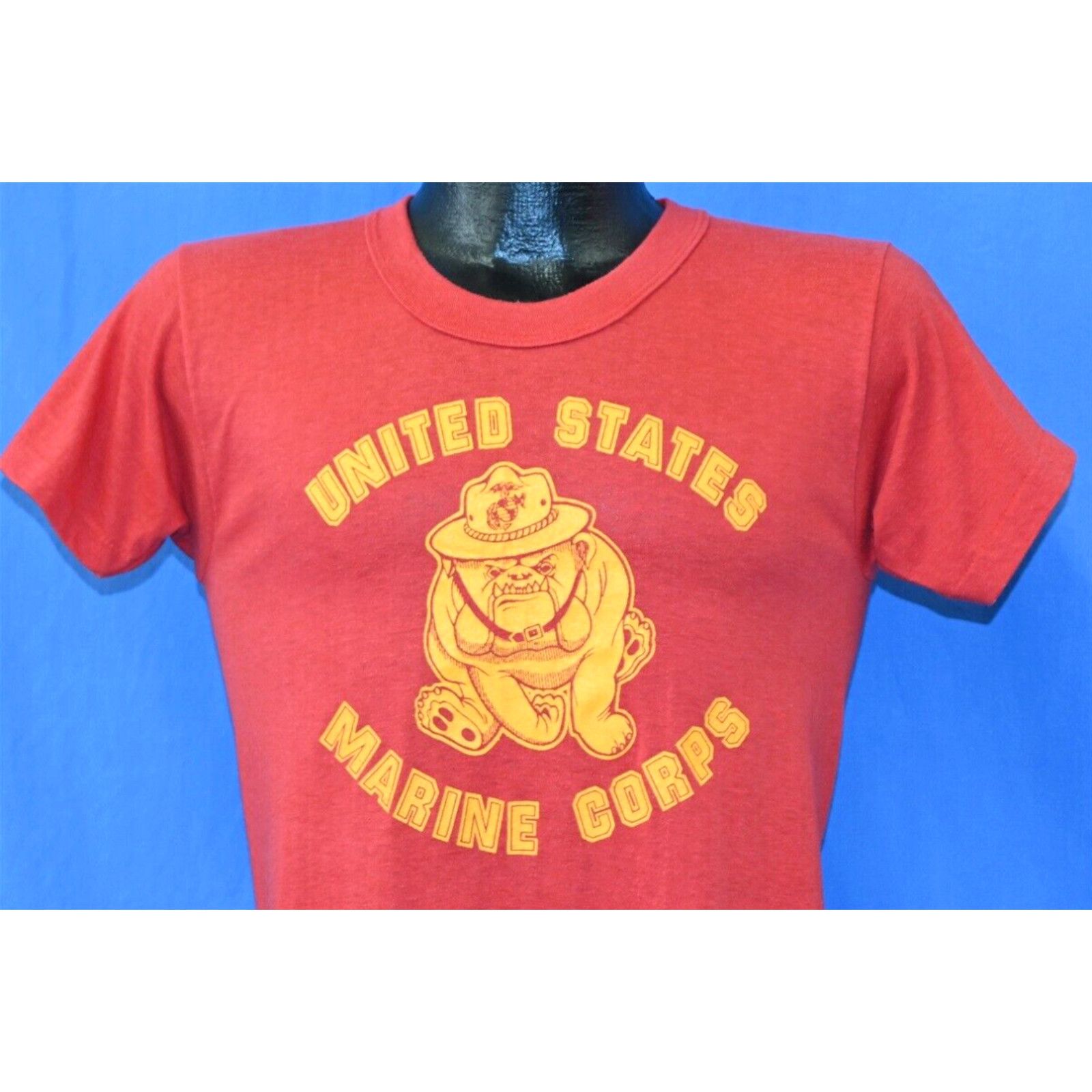 image of Vintage 80's United States Marine Corps Chesty Bulldog Mascot Military T-Shirt S in White (Size Sma