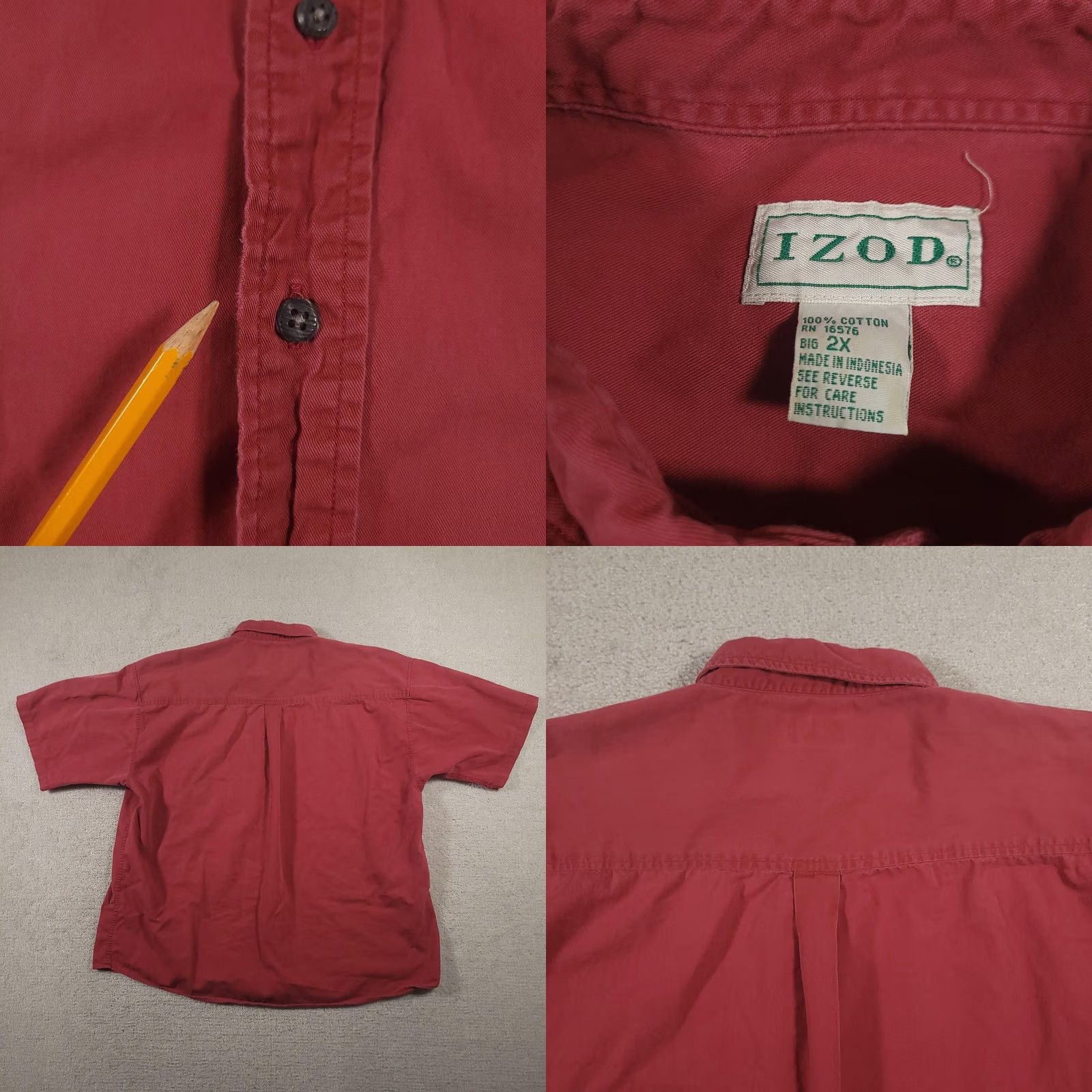 Izod VINTAGE Izod Shirt Mens 2X Red Short Sleeve Button Down Crest Logo Pocket Cotton Casual Size US XXL / EU 58 / 5 - 8 Thumbnail