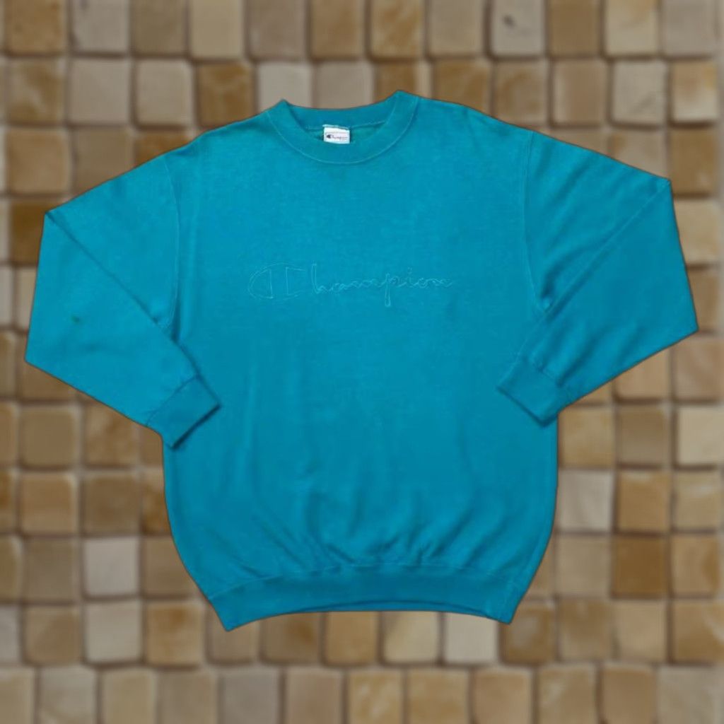 Champion Vintage Champion Embroidered Spellout Lightweight Turquoise Sweatshirt Small Mens Cardigan? Size US S / EU 44-46 / 1 - 1 Thumbnail