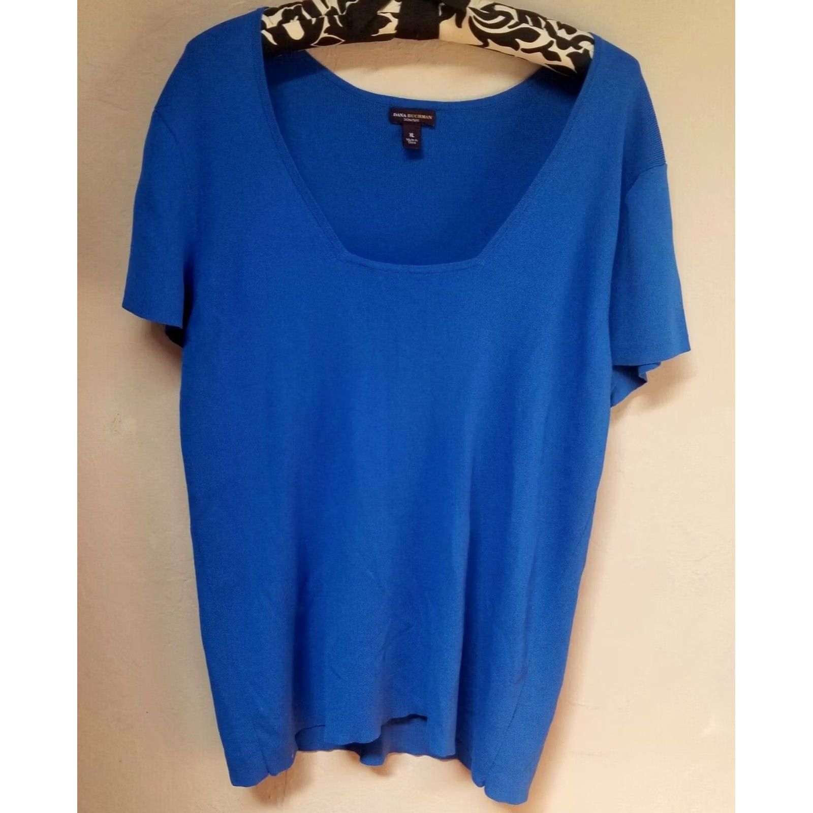 Vintage Dana Buchman Signature Womens Knit Top Square Neck Short Sleeve XL Blue Casual Shirt Size XL / US 12-14 / IT 48-50 - 2 Thumbnail