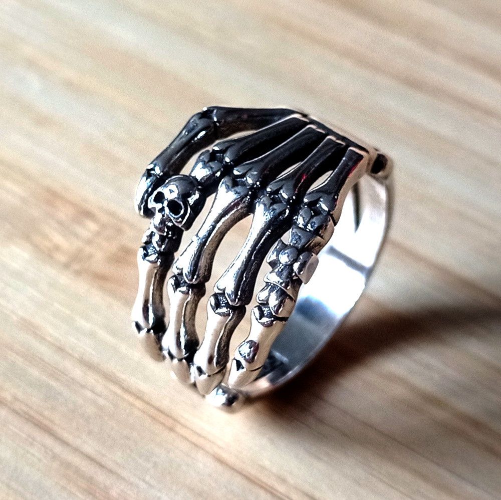 Designer × Vintage Vintage Gothic Skull Skeleton Claw Silver Ring Chrome Rave Size ONE SIZE - 6 Thumbnail