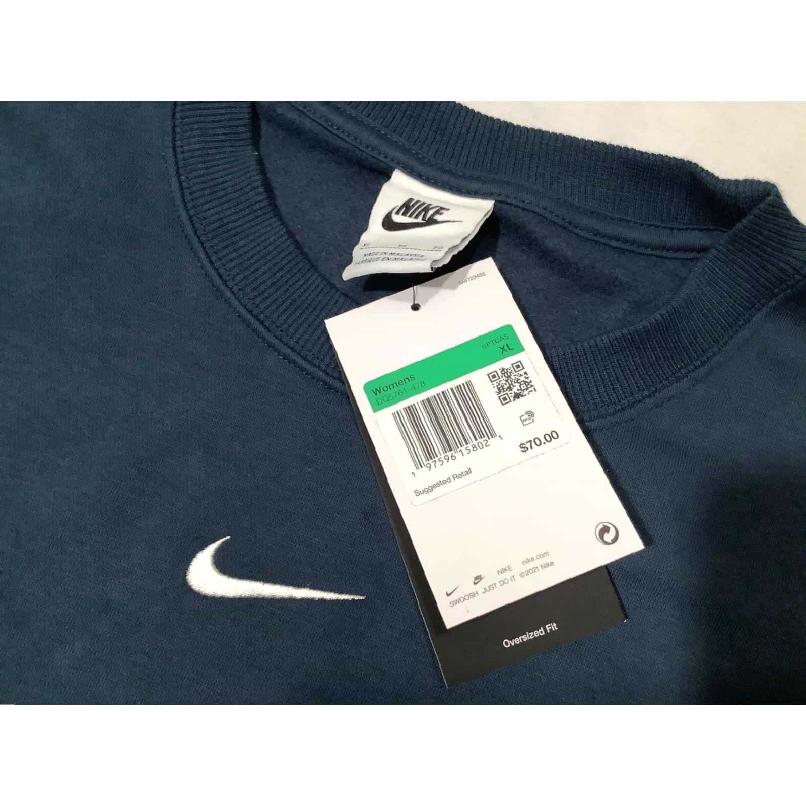 Nike Nike Sweatshirt Womens XL Blue Oversized Fleece Pullover Swoosh Logo DQ5615-478 Size XL / US 12-14 / IT 48-50 - 5 Thumbnail