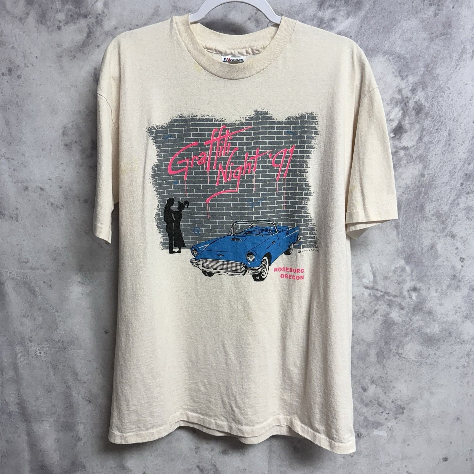 Vintage Vintage 90s Graffiti Night T Shirt Mens XL 22.5x29.5 White S Size US XL / EU 56 / 4 - 2 Thumbnail