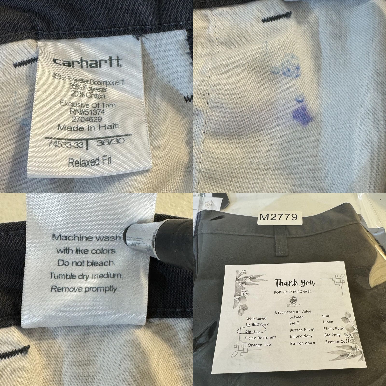 Carhartt VINTAGE Carhartt Pants Mens 36x30 Gray Ripstop Relaxed Fit Work Zip Pocket Distressed Size US 33 - 8 Thumbnail