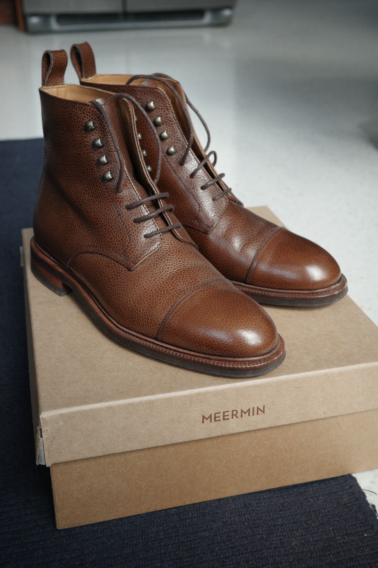 Meermin Brown Country Calf Pebbled Leather Derby Boot Size US 9 / EU 42 - 1 Thumbnail
