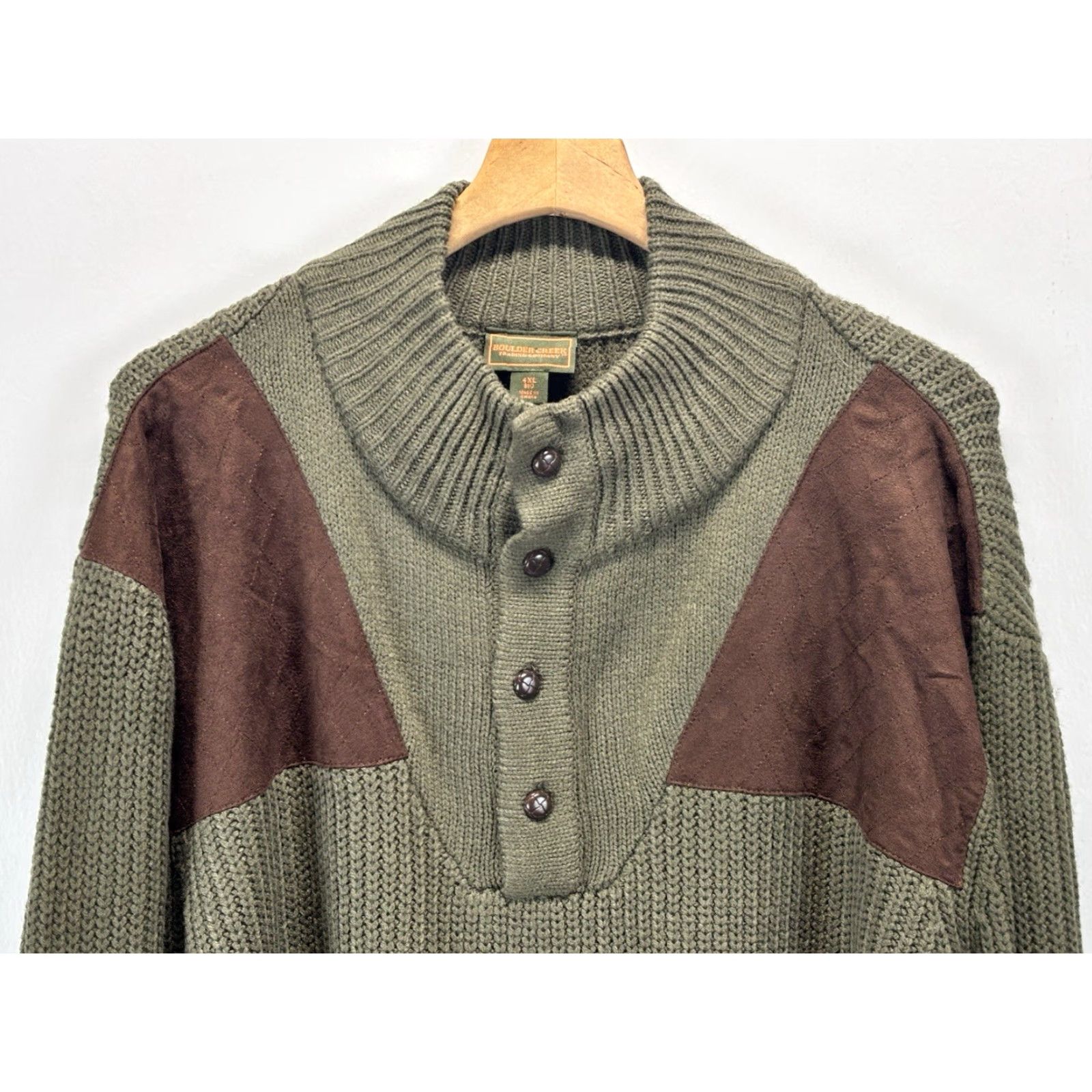 Vintage Boulder Creek Men's Sweater 4XL Big & Tall Long Sleeve Henley Fall Winter Green Knitted Acrylic Size US XXL / EU 58 / 5 - 2 Thumbnail