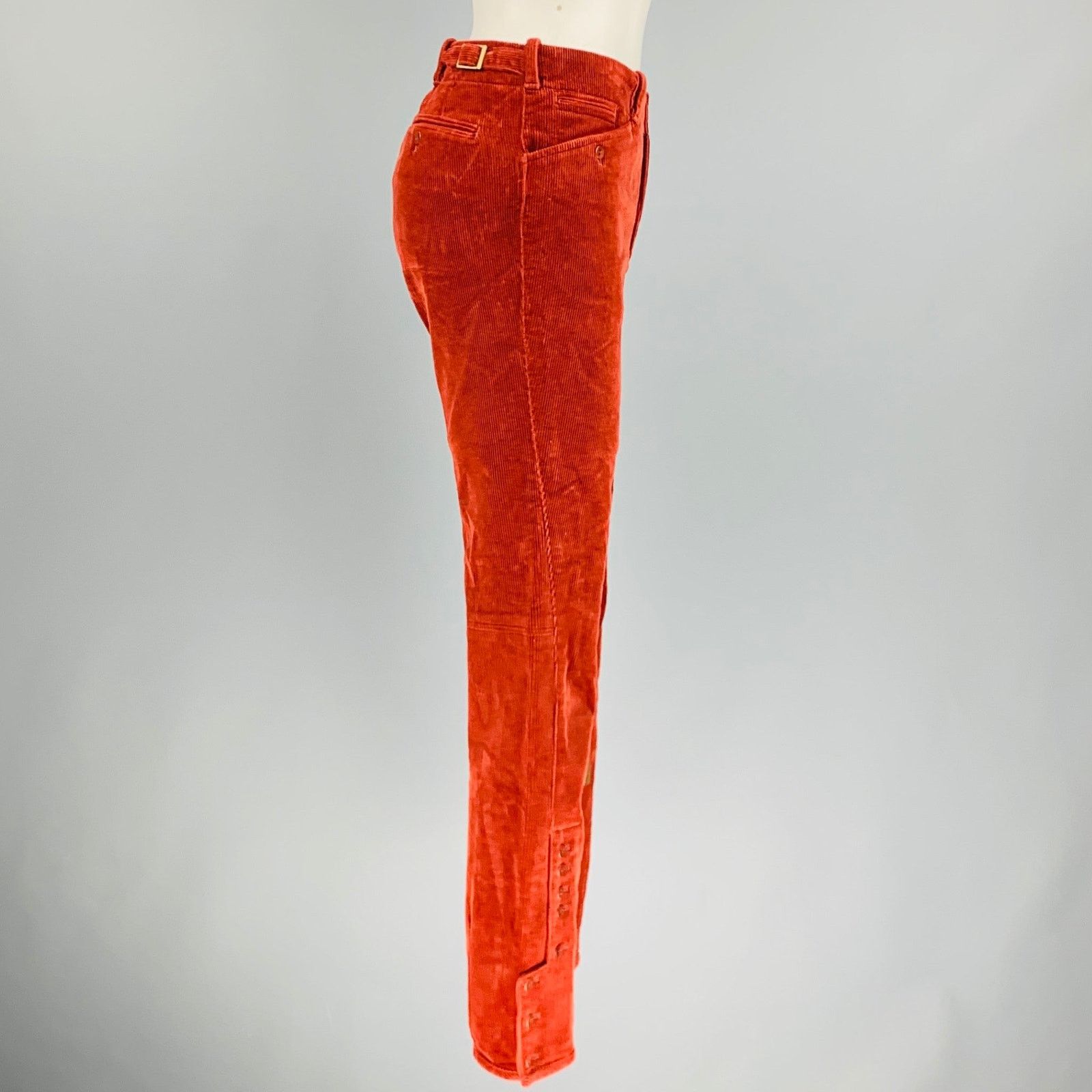 Ralph Lauren Red Brown Cotton Elastane Patchwork Suede Casual Pants Size 30" / US 8 / IT 44 - 2 Thumbnail