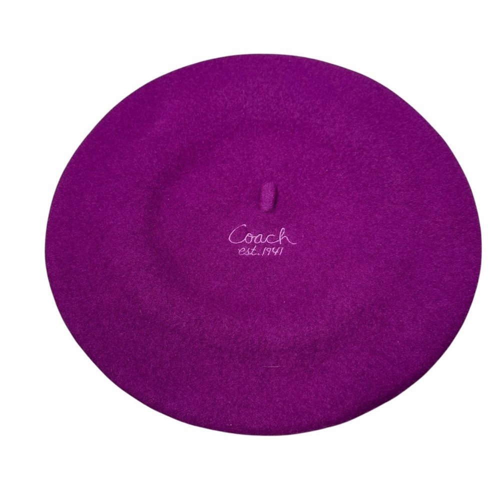 Coach NWT New Coach 100% Lambs Wool Amethyst Purple Beret Size M/ Size ONE SIZE - 2 Thumbnail