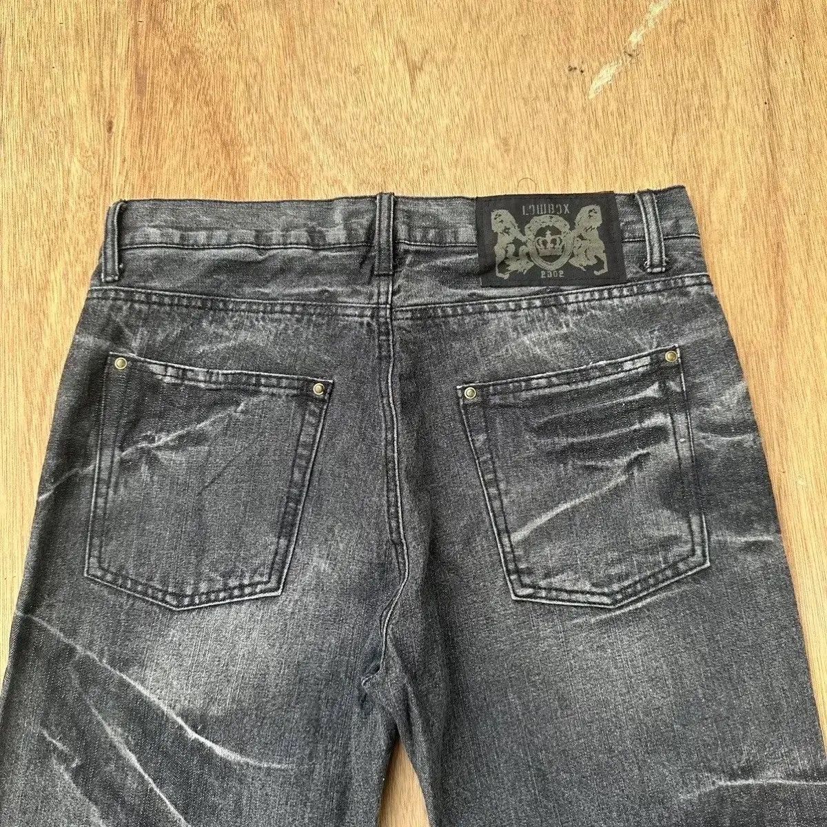 LOWBOX SICKS 🔥VINTAGE LOWBOX JEANS PUNK FLARE WASHED BLACK BONDAGE Size US 31 - 13 Thumbnail