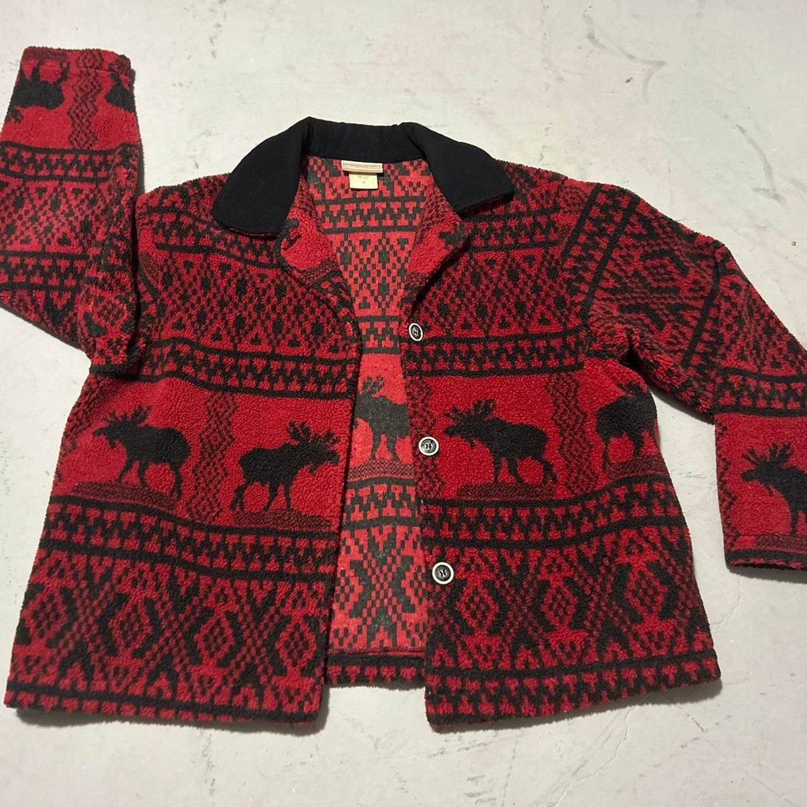 Coldwater Creek **David Paul New York Sweater Jacket - Red Fleece with Moose Size M / US 6-8 / IT 42-44 - 1 Thumbnail