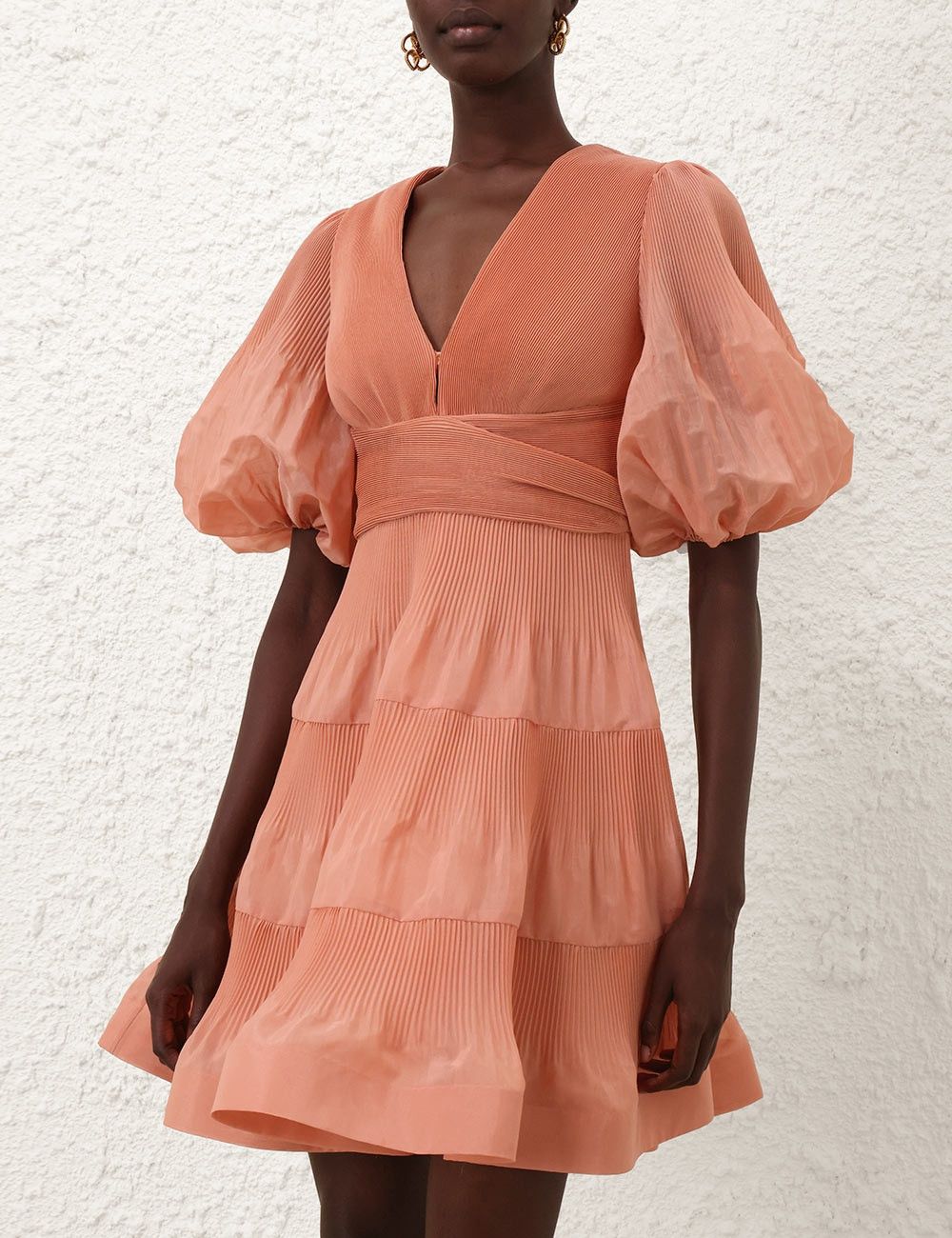 Zimmermann oc11z0226 Pleated Mini Dress In Peach Size L / US 10 / IT 46 - 2 Thumbnail