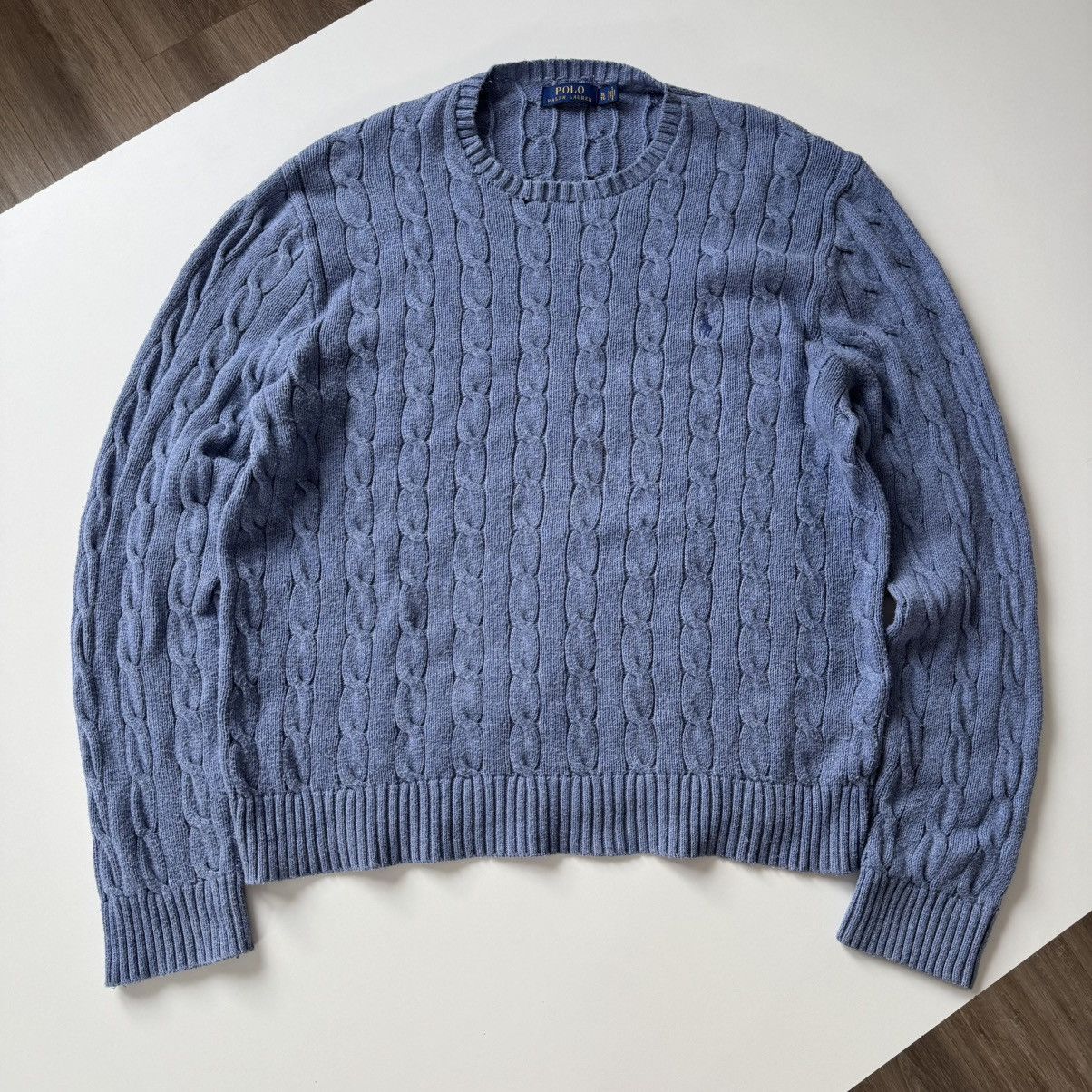 Polo Ralph Lauren × Ralph Lauren Polo Ralph Lauren Cable Knit Blue Sweater Jumper Old money Size US XL / EU 56 / 4 - 1 Thumbnail