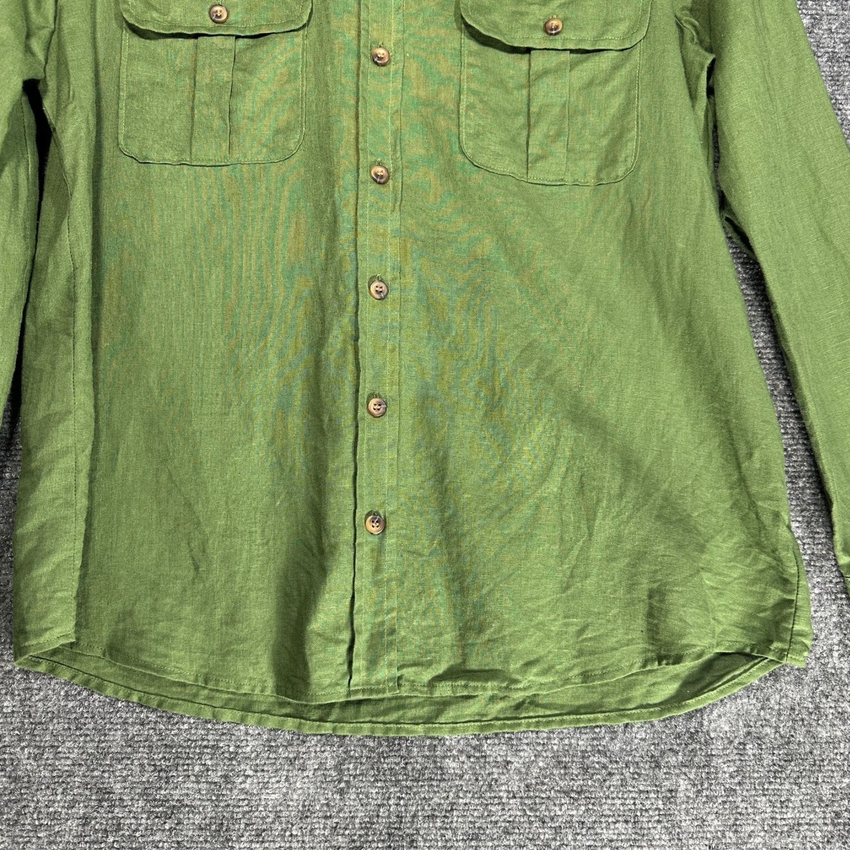J.Crew J.CREW Shirt Womens Medium Green Cotton Linen Button-Up Pockets Size M / US 6-8 / IT 42-44 - 2 Thumbnail