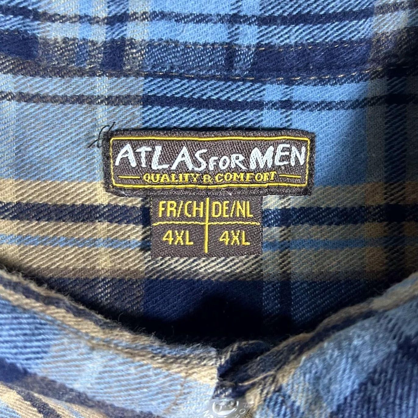 Vintage Atlas For Men Lumberjack Plaid Check Long Sleeve Cotton Flannel Shirt 4XL Blue Brown Beige Check Button-Up Casual Mens Size US XXL / EU 58 / 5 - 4 Thumbnail