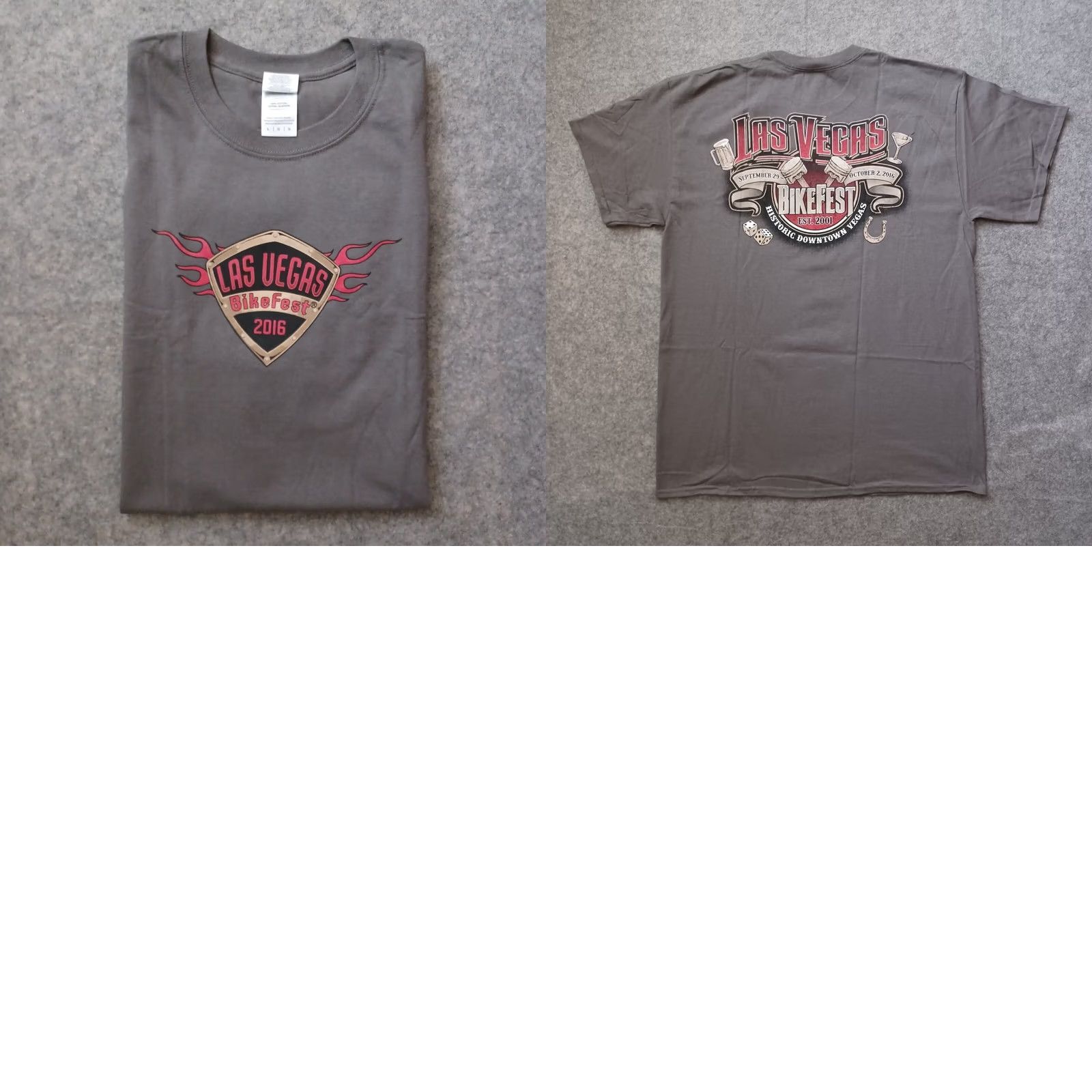 Gildan VINTAGE Las Vegas Bike Fest Mens Shirt Large Gray Double Side 2016 Motorcycle Rally Size US L / EU 52-54 / 3 - 9 Thumbnail