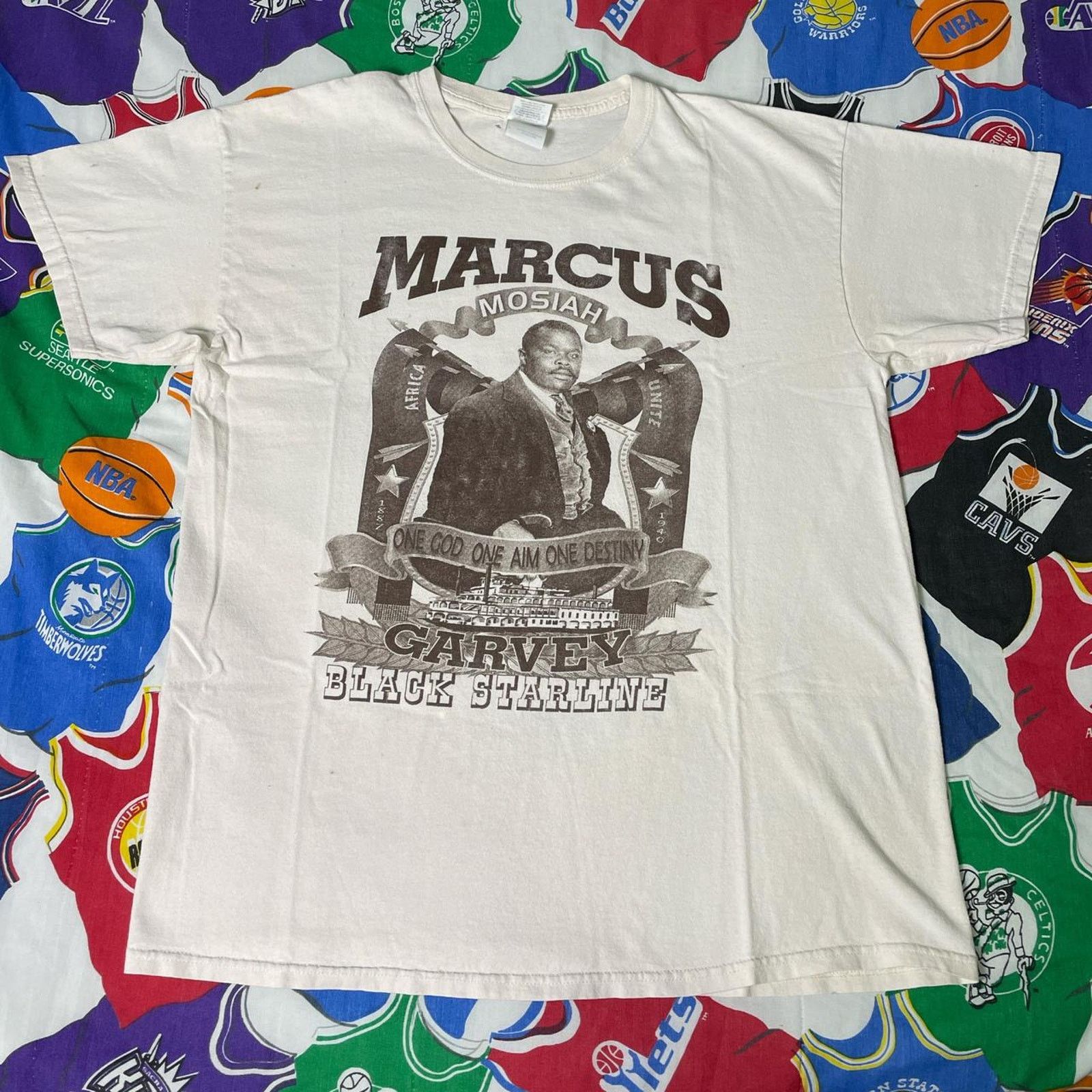 Y2K Marcus Garvey Mosiah Black Starline Mens Sz L T-Shirt